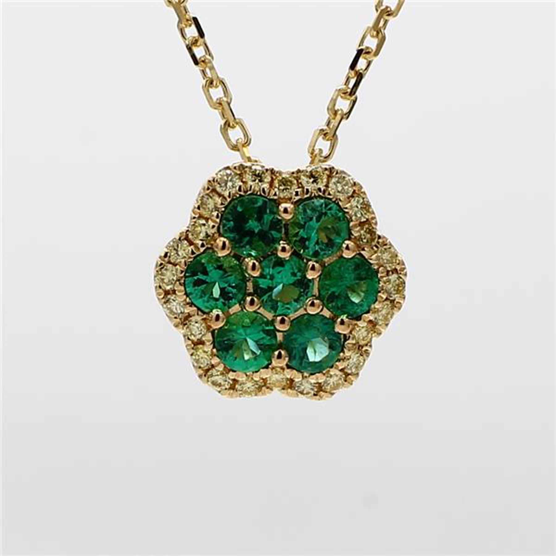 Natural Round Emerald and Yellow Diamond .78 Carat TW Gold Drop Pendant