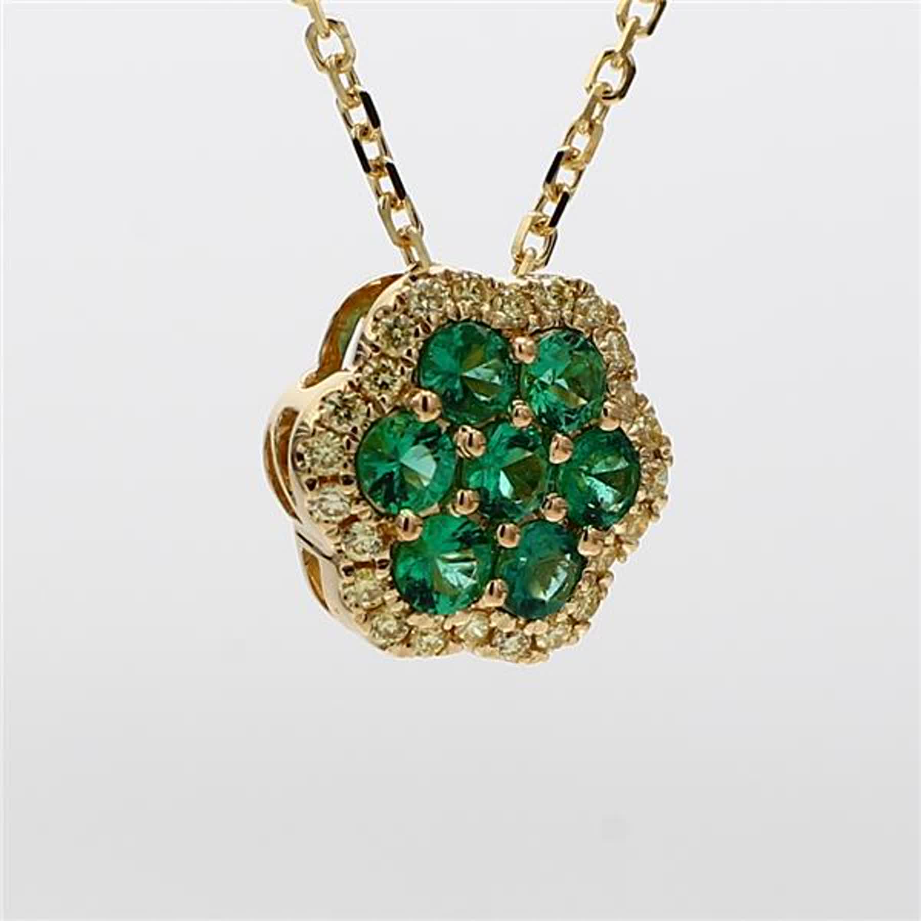 Natural Round Emerald and Yellow Diamond .78 Carat TW Gold Drop Pendant