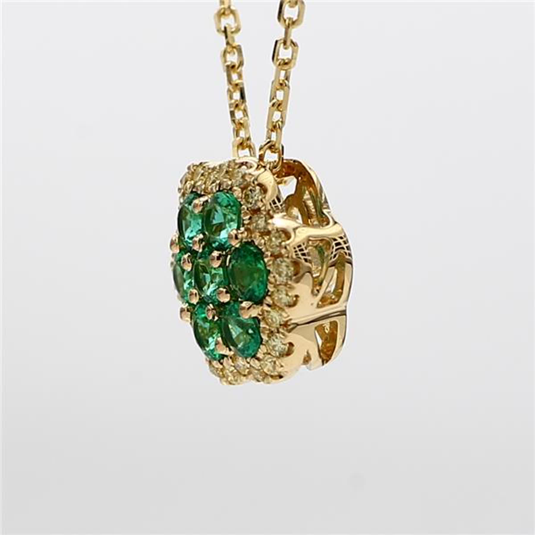 Natural Round Emerald and Yellow Diamond .78 Carat TW Gold Drop Pendant