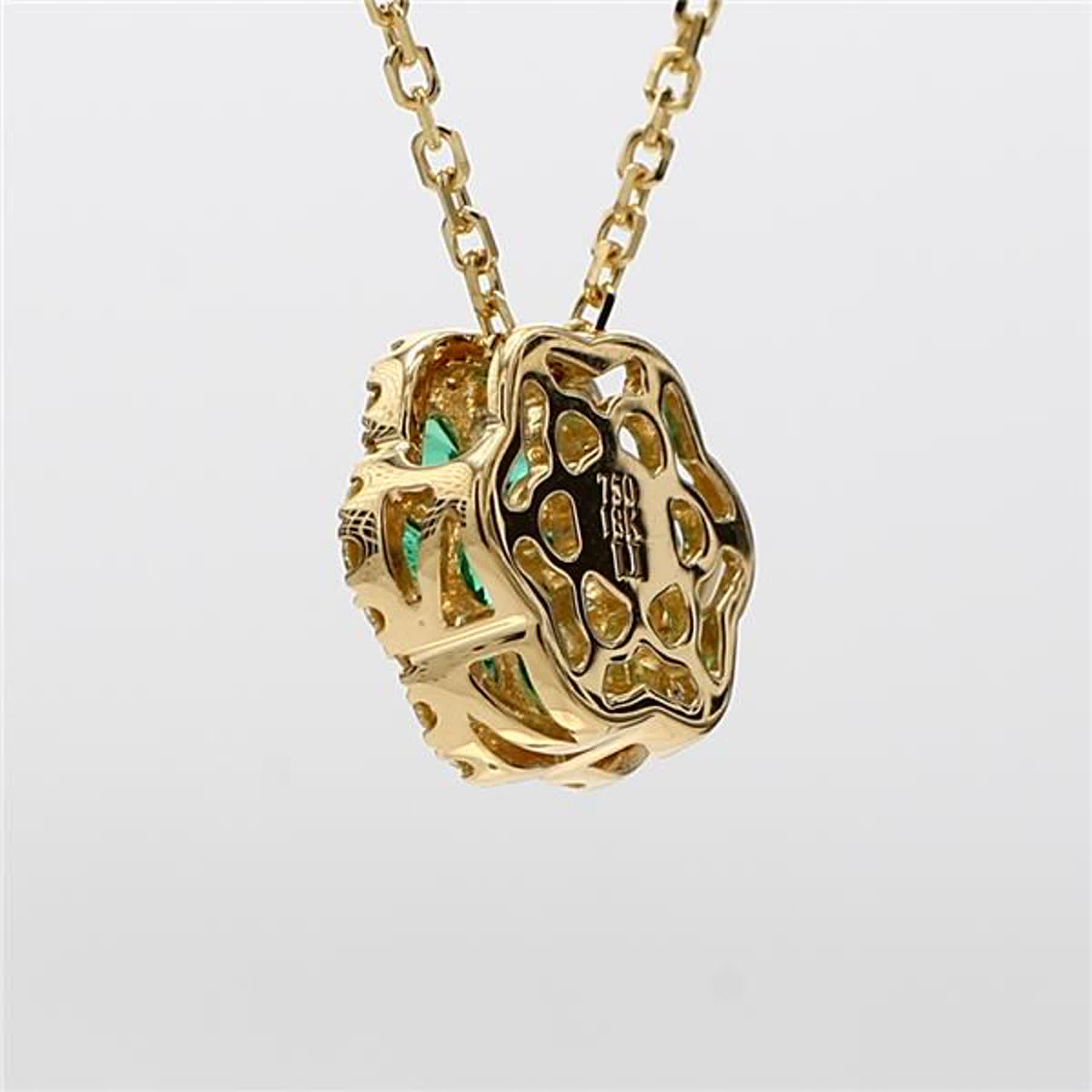 Natural Round Emerald and Yellow Diamond .78 Carat TW Gold Drop Pendant