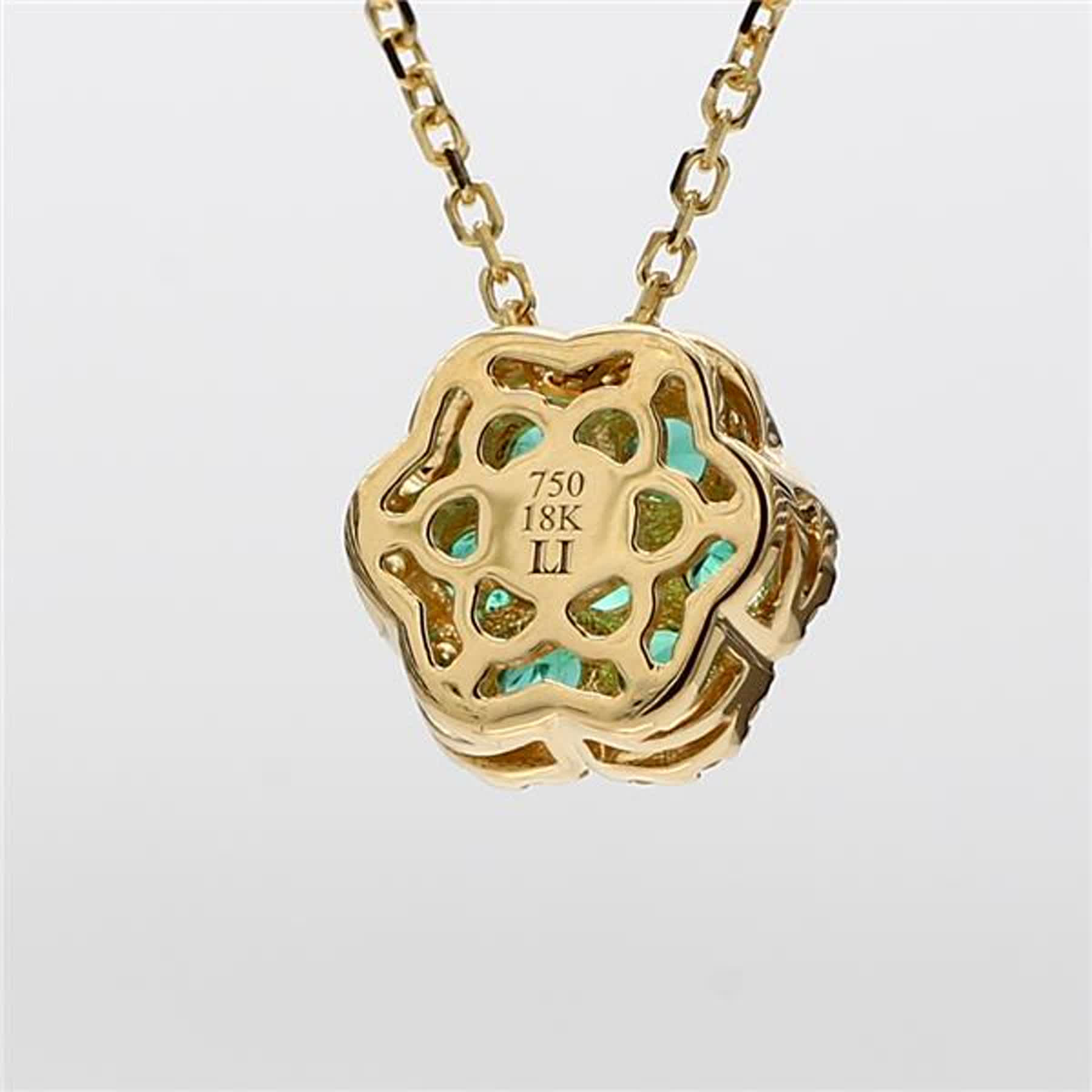 Natural Round Emerald and Yellow Diamond .78 Carat TW Gold Drop Pendant