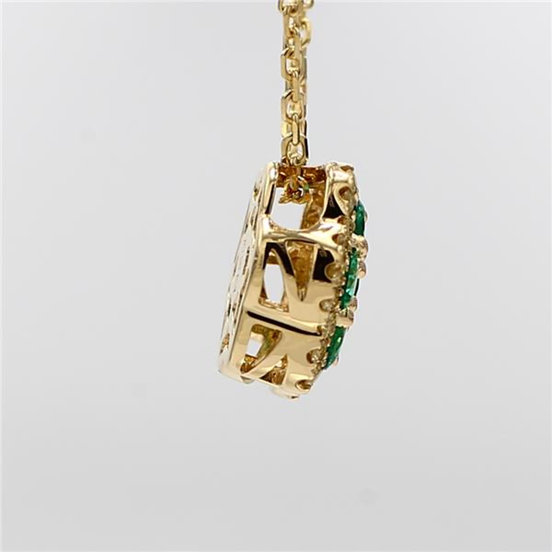 Natural Round Emerald and Yellow Diamond .78 Carat TW Gold Drop Pendant