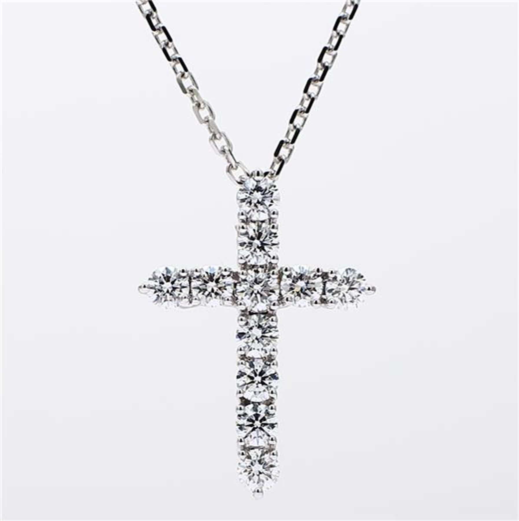 Natural White Round Diamond .88 Carat TW White Gold Cross Pendant