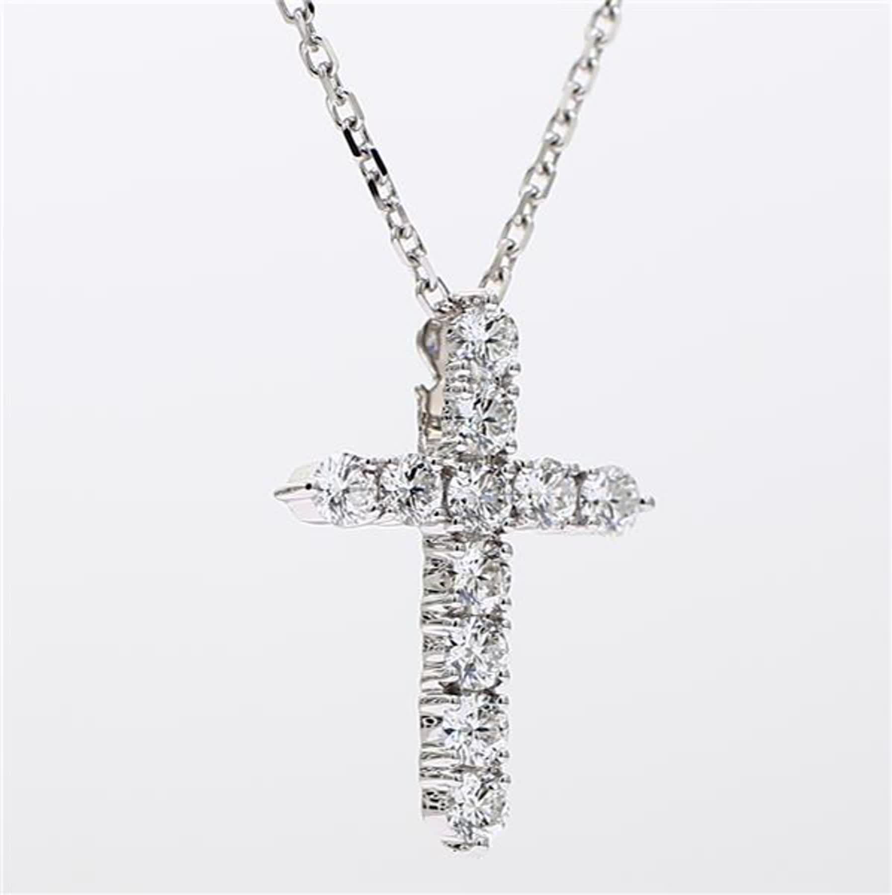 Natural White Round Diamond .88 Carat TW White Gold Cross Pendant