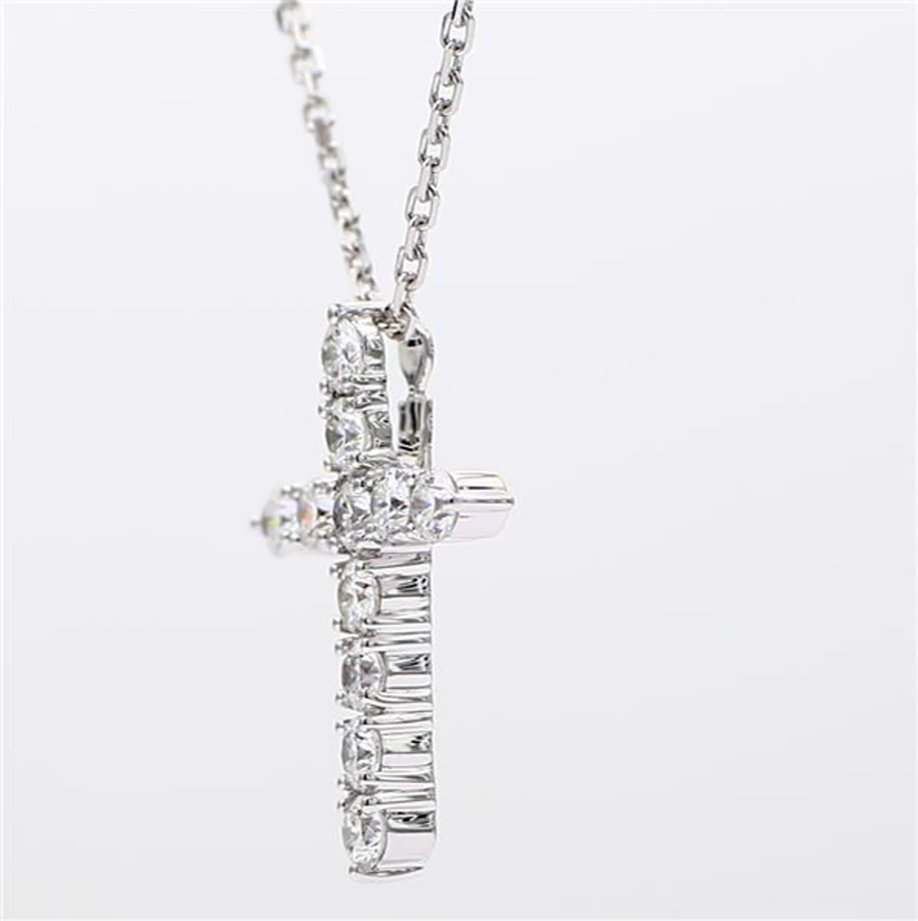 Natural White Round Diamond .88 Carat TW White Gold Cross Pendant