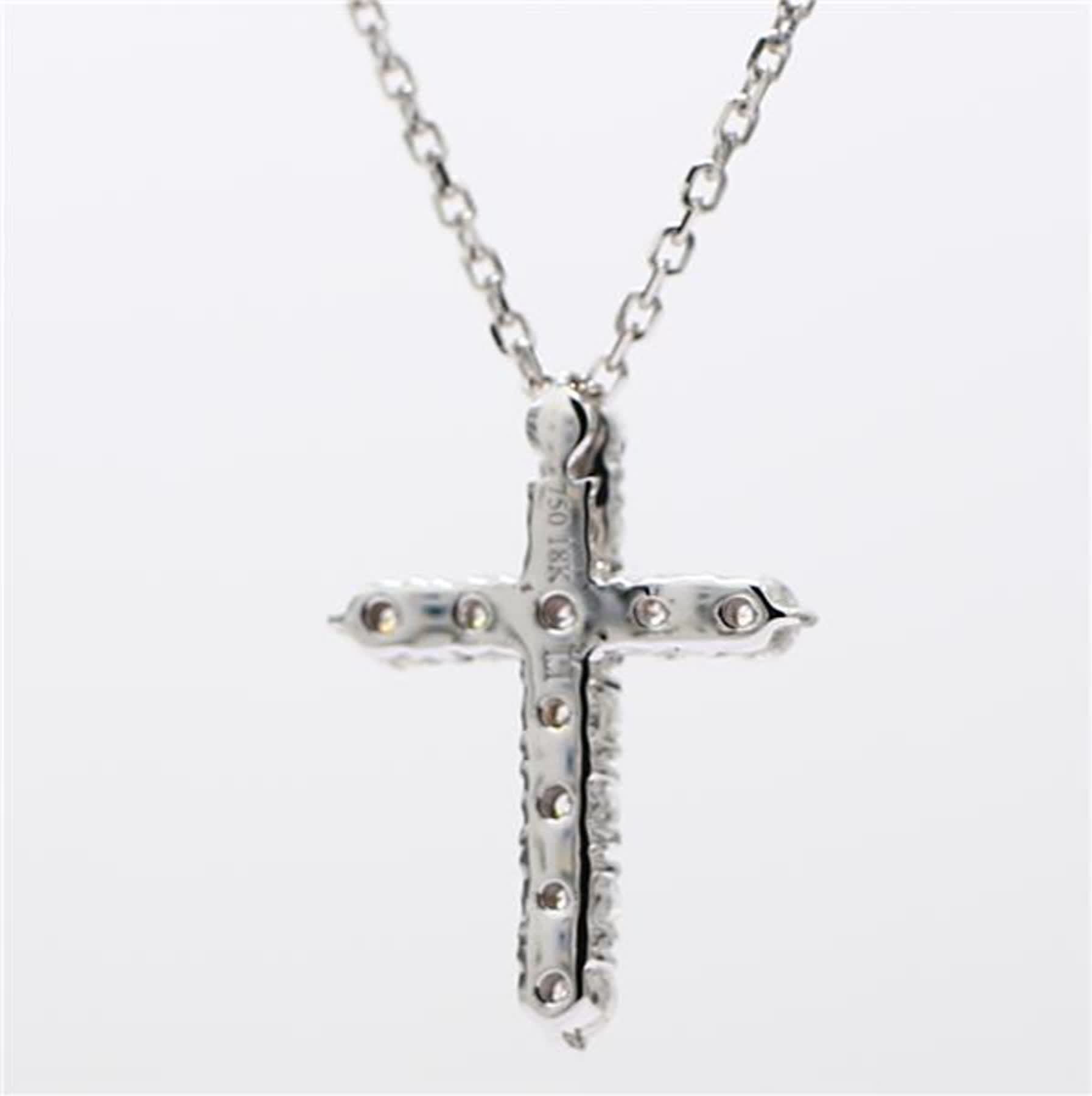 Natural White Round Diamond .88 Carat TW White Gold Cross Pendant