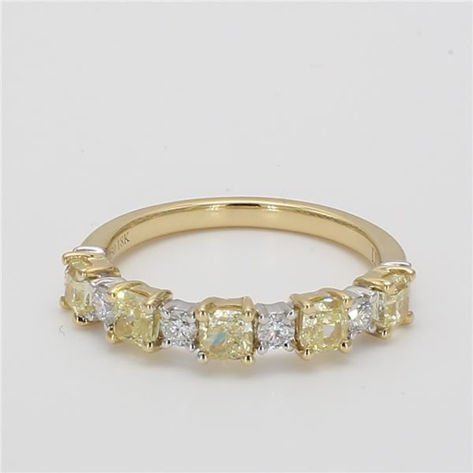 Natural Yellow Cushion and White Diamond 1.50 Carat TW Gold Wedding Band