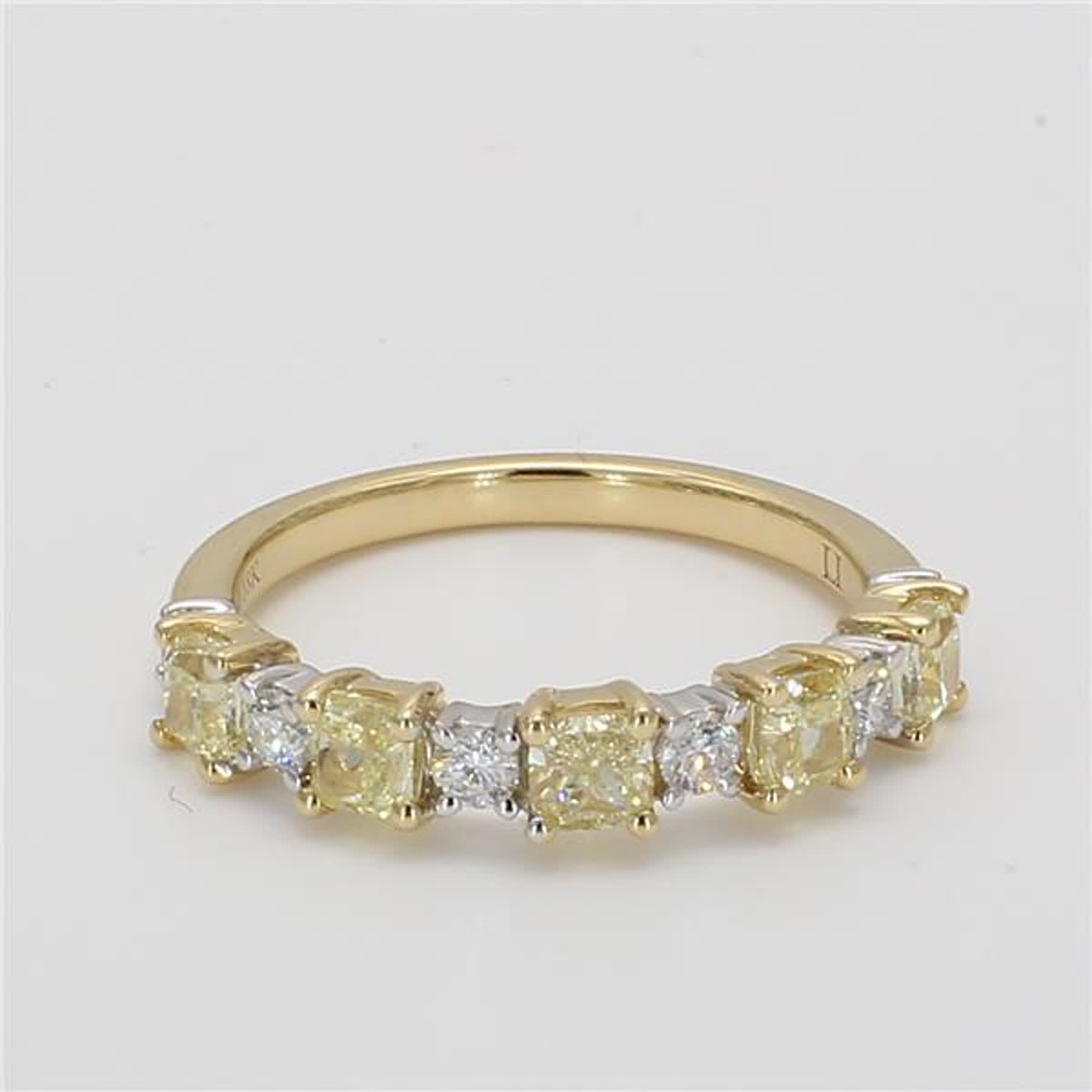 Natural Yellow Cushion and White Diamond 1.50 Carat TW Gold Wedding Band
