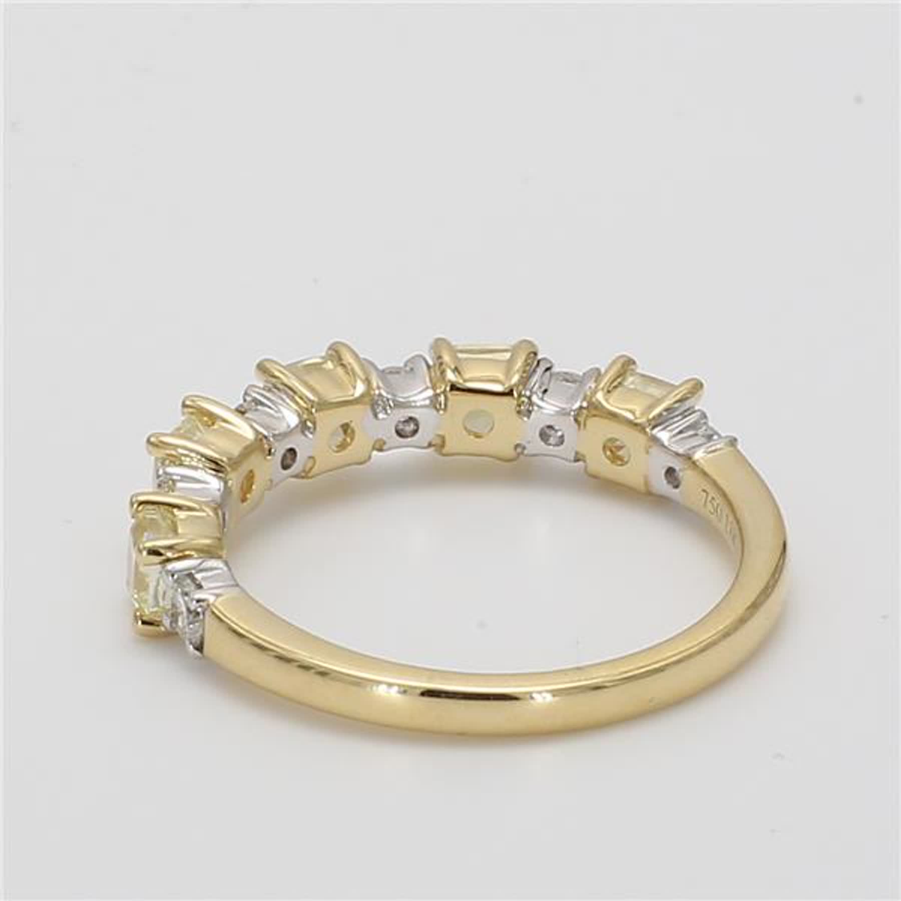 Natural Yellow Cushion and White Diamond 1.50 Carat TW Gold Wedding Band