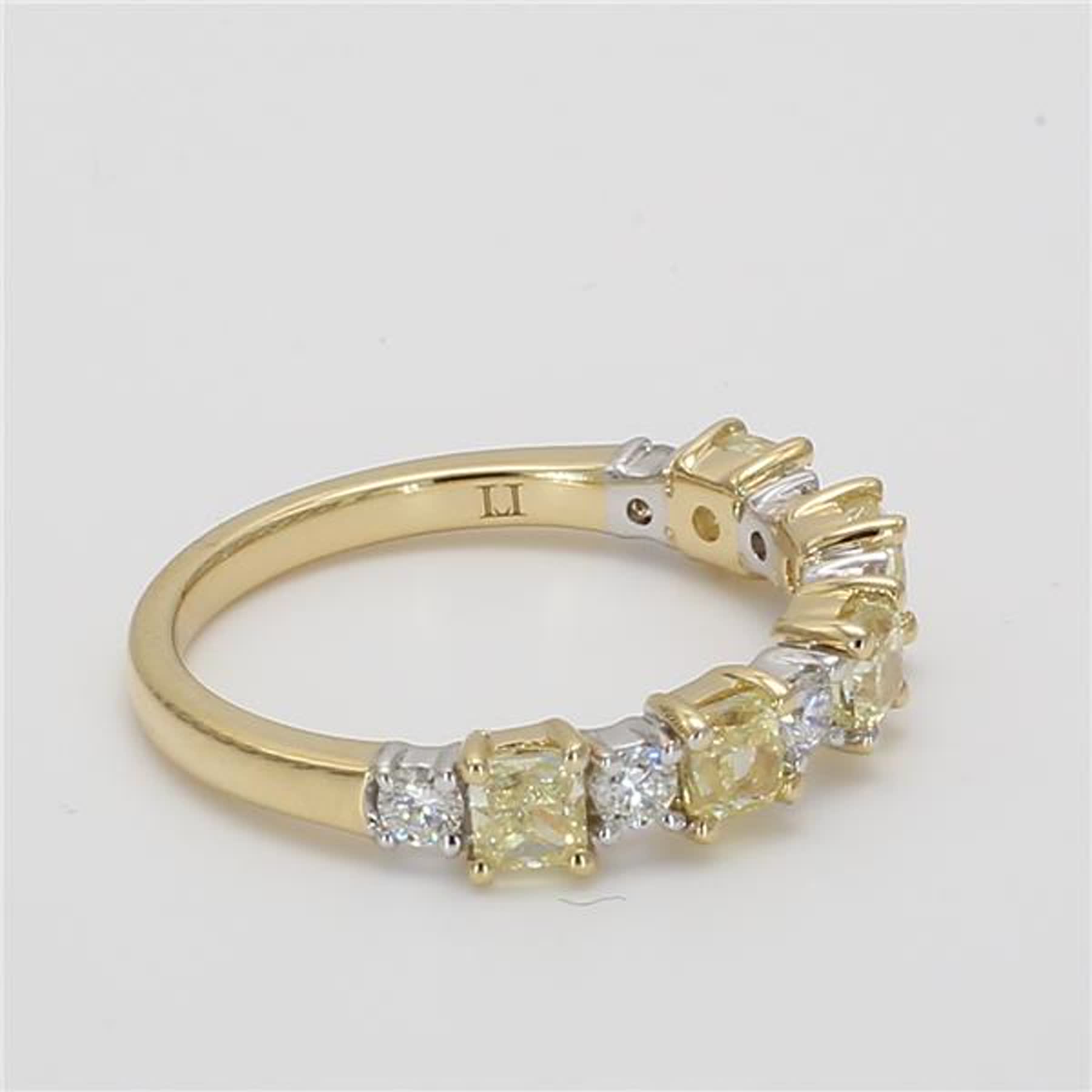 Natural Yellow Cushion and White Diamond 1.50 Carat TW Gold Wedding Band
