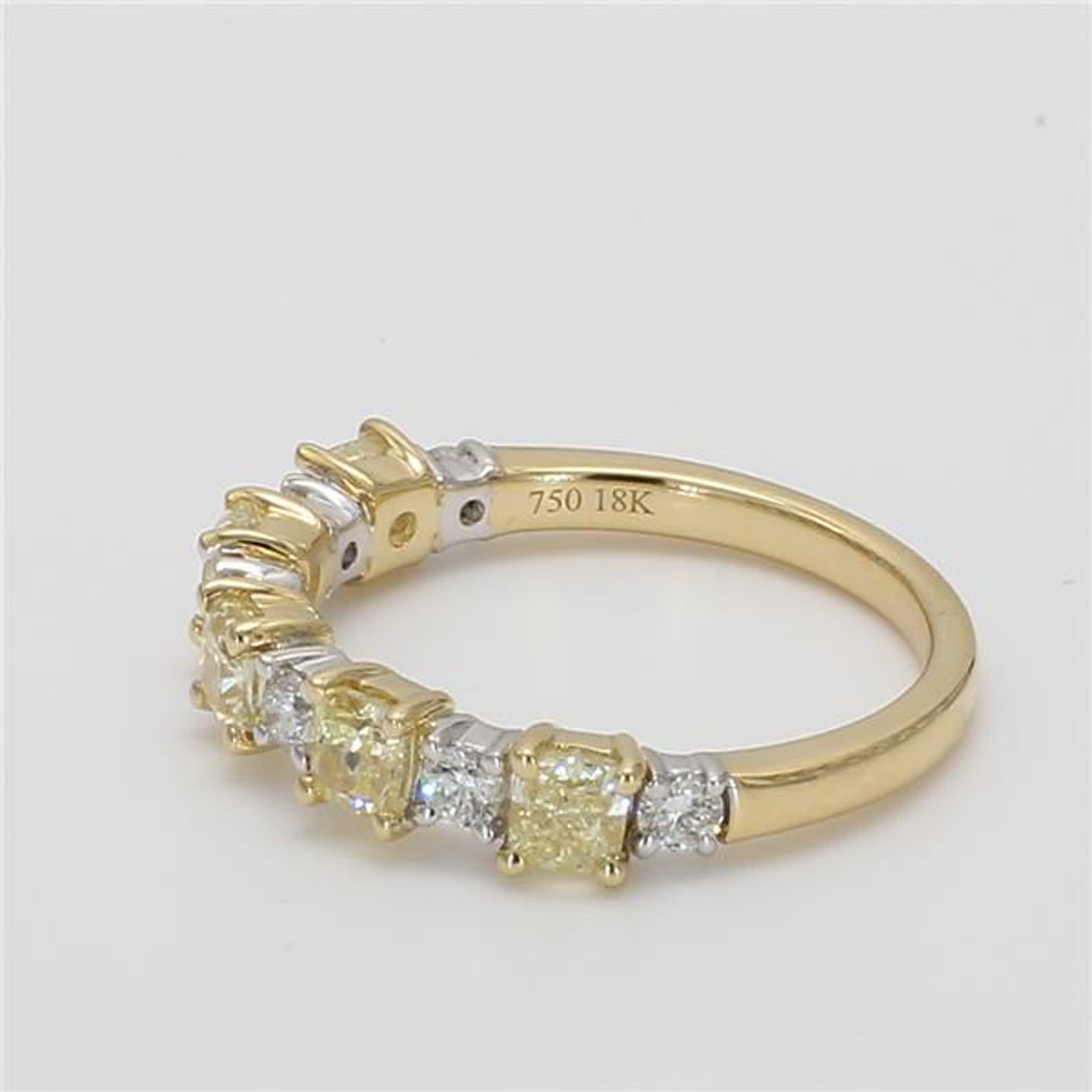 Natural Yellow Cushion and White Diamond 1.50 Carat TW Gold Wedding Band