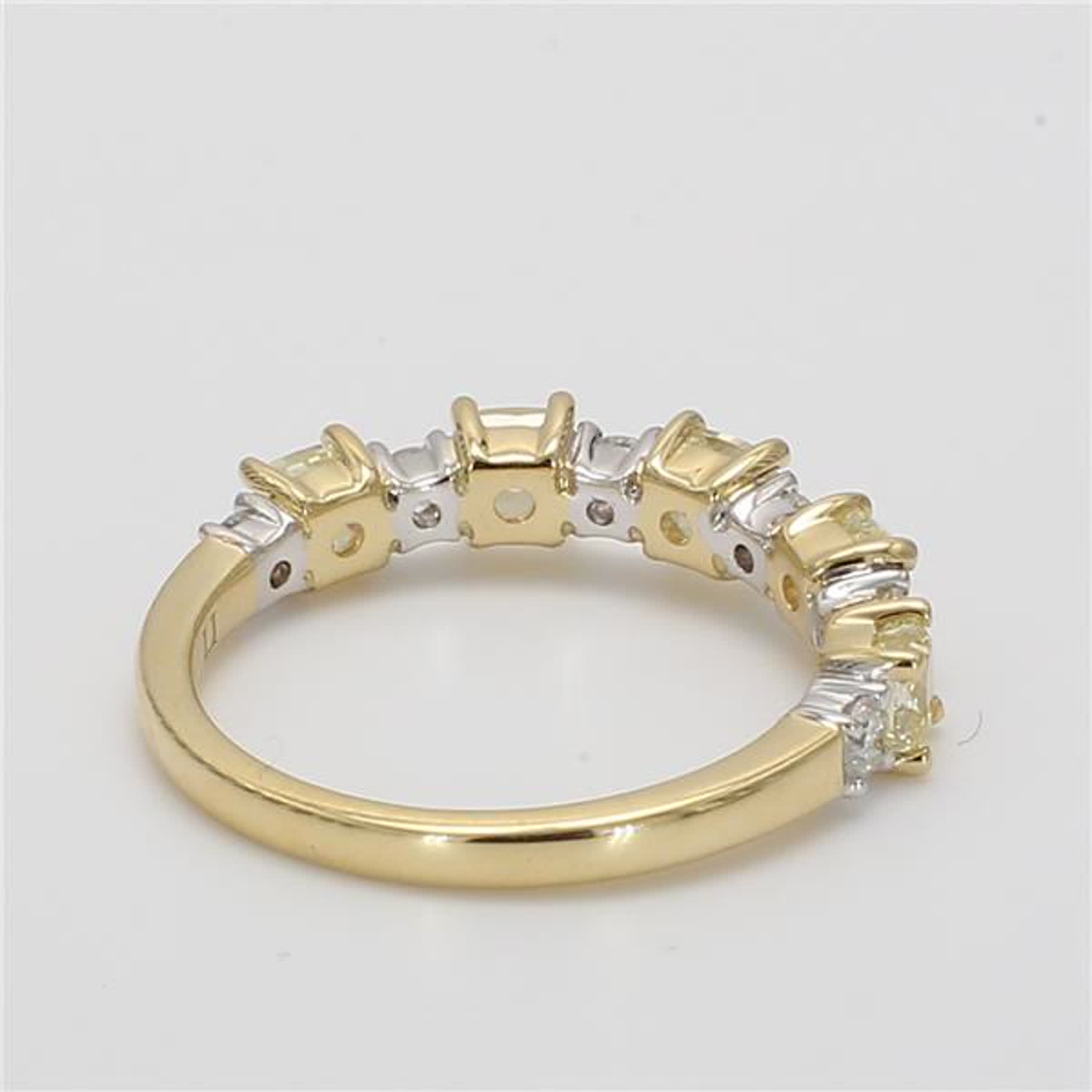 Natural Yellow Cushion and White Diamond 1.50 Carat TW Gold Wedding Band