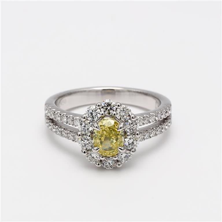 GIA Certified Natural Yellow Oval and White Diamond 1.62 Carat TW Platinum Ring