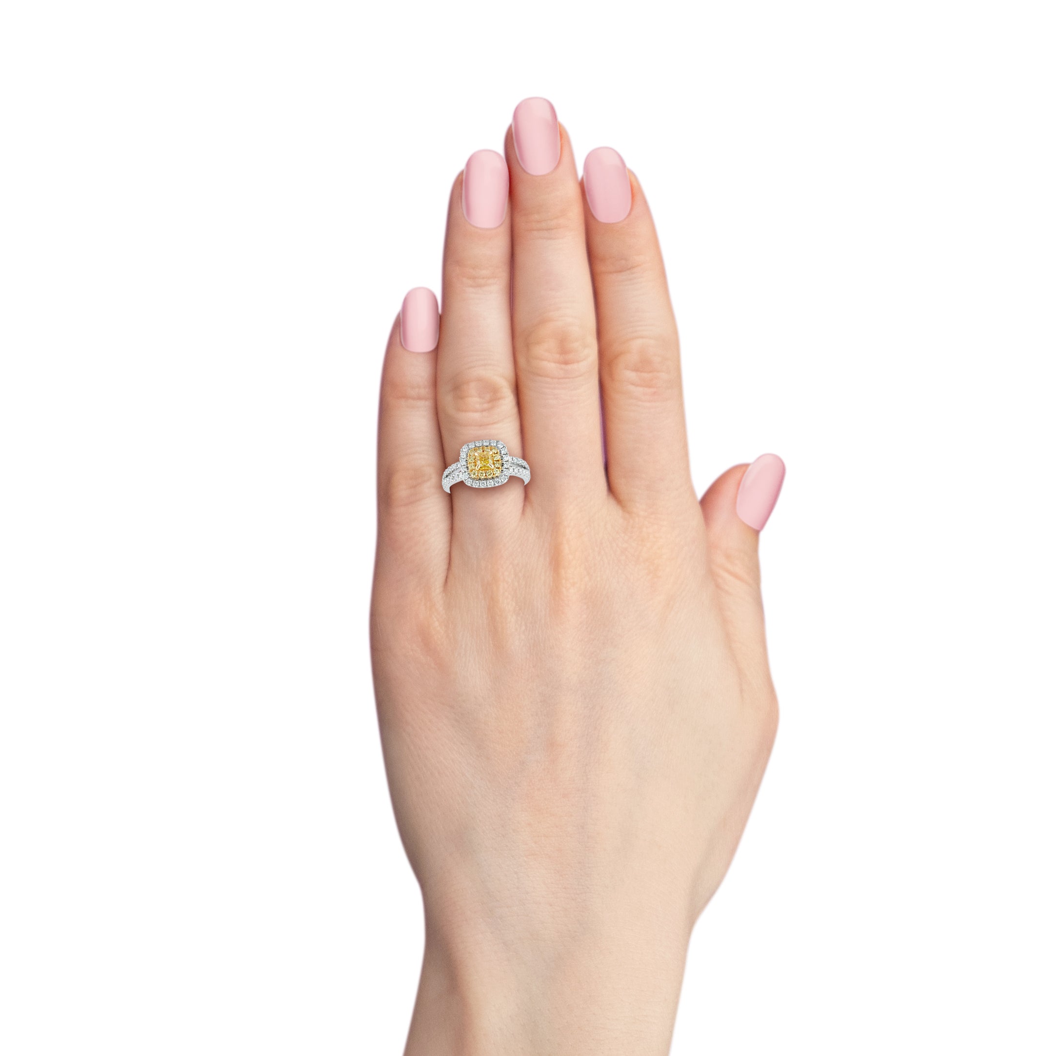 Natural Yellow Cushion and White Diamond 1.03 Carat TW Gold Cocktail Ring