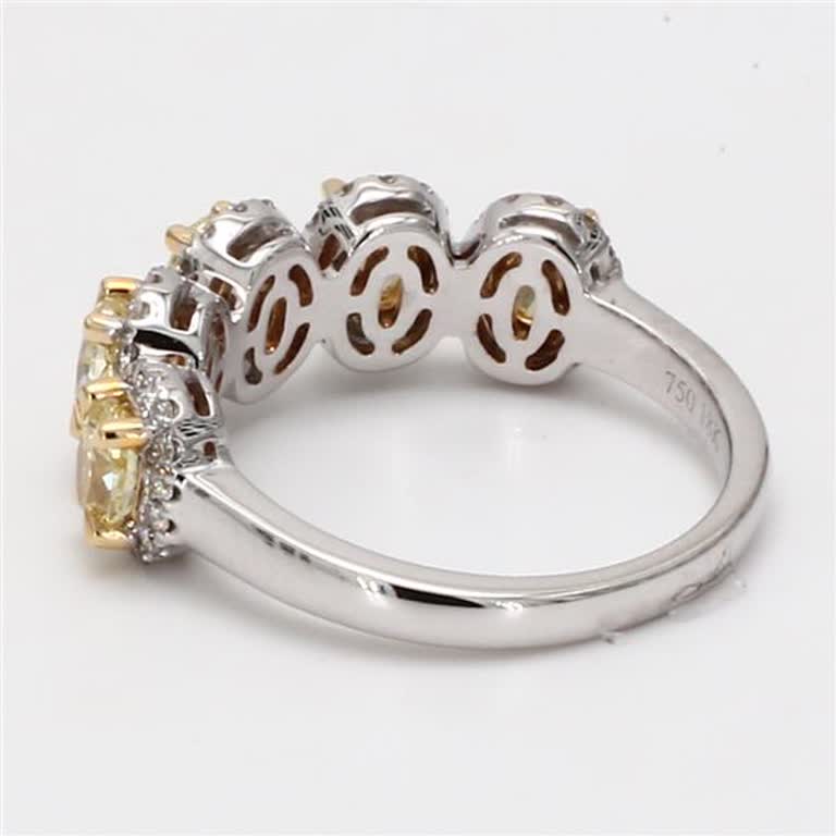 Natural Yellow Oval and White Diamond 1.48 Carat TW Gold Wedding Band