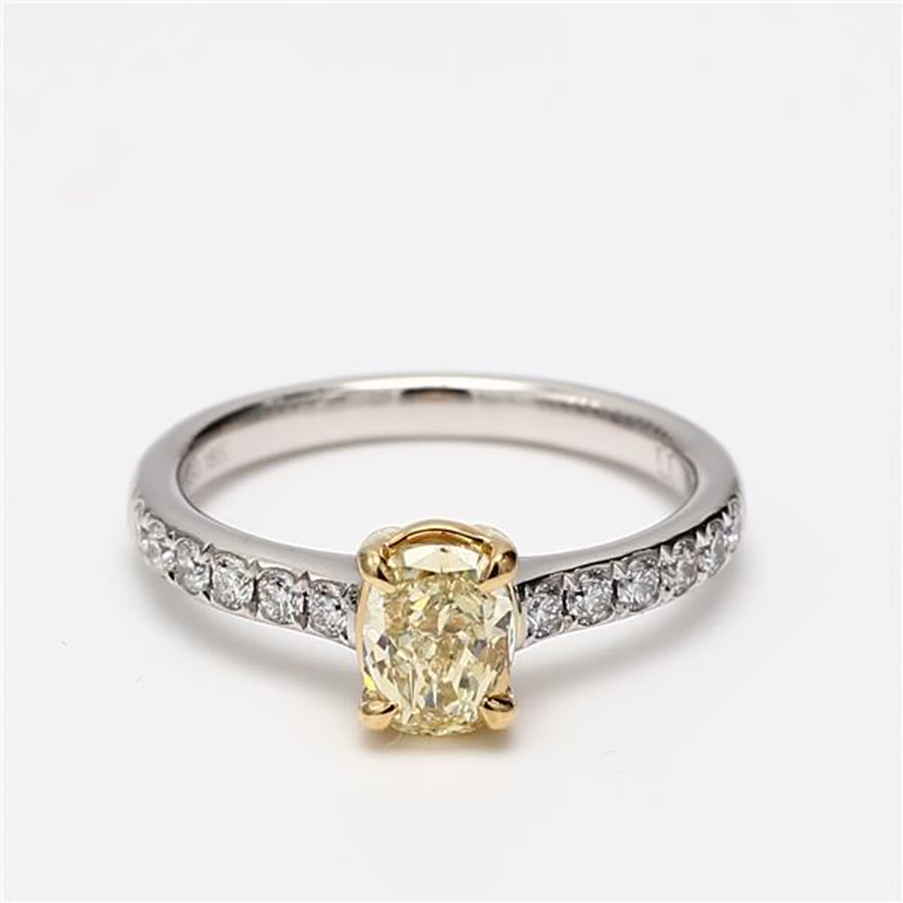 GIA Certified Natural Yellow Cushion and White Diamond 1.11 Carat TW Plat Ring