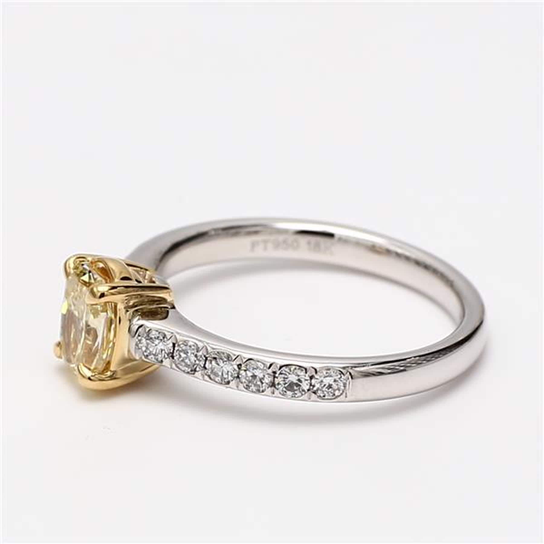 GIA Certified Natural Yellow Cushion and White Diamond 1.11 Carat TW Plat Ring