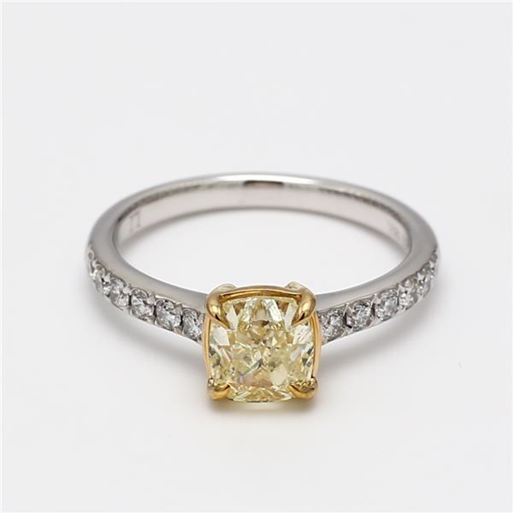 GIA Certified Natural Yellow Cushion and White Diamond 1.67 Carat TW Plat Ring