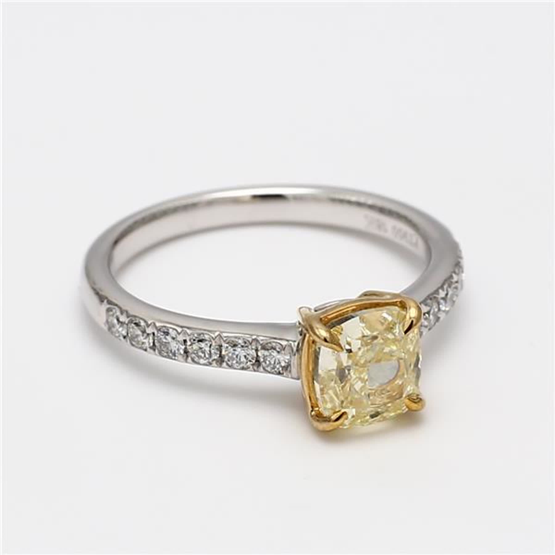 GIA Certified Natural Yellow Cushion and White Diamond 1.67 Carat TW Plat Ring
