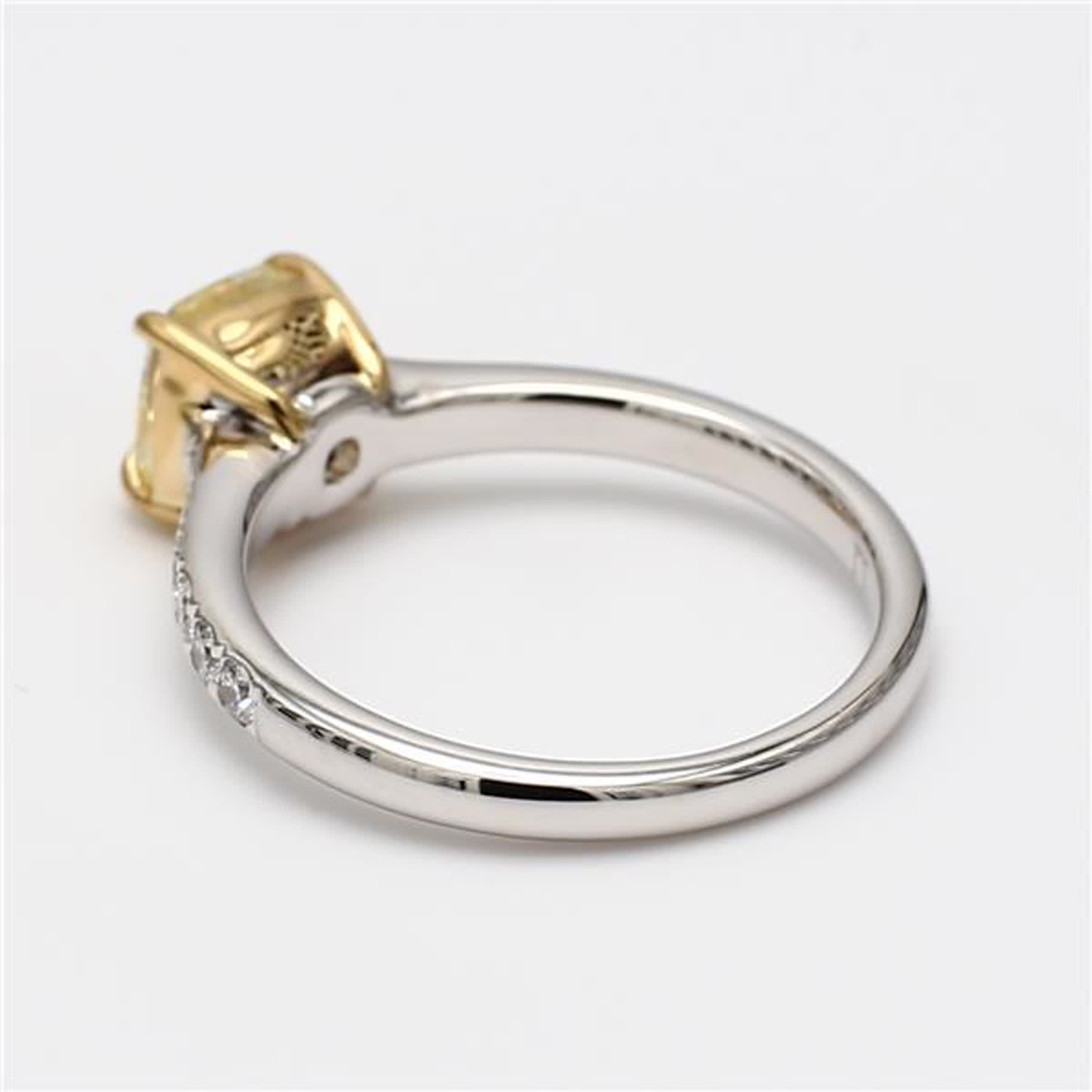 GIA Certified Natural Yellow Cushion and White Diamond 1.67 Carat TW Plat Ring