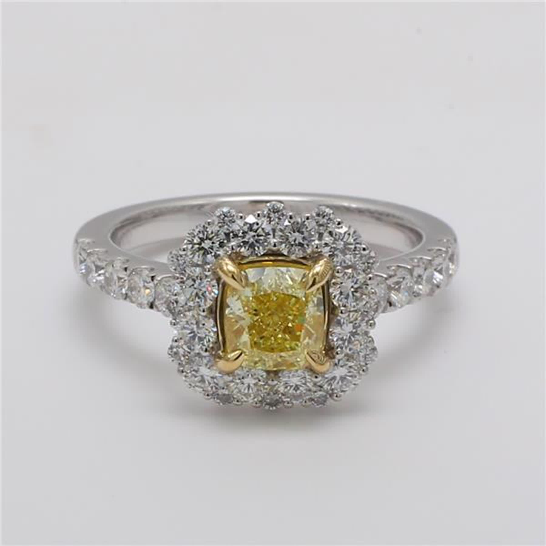 GIA Certified Natural Yellow Cushion and White Diamond 2.11 Carat TW Plat Ring