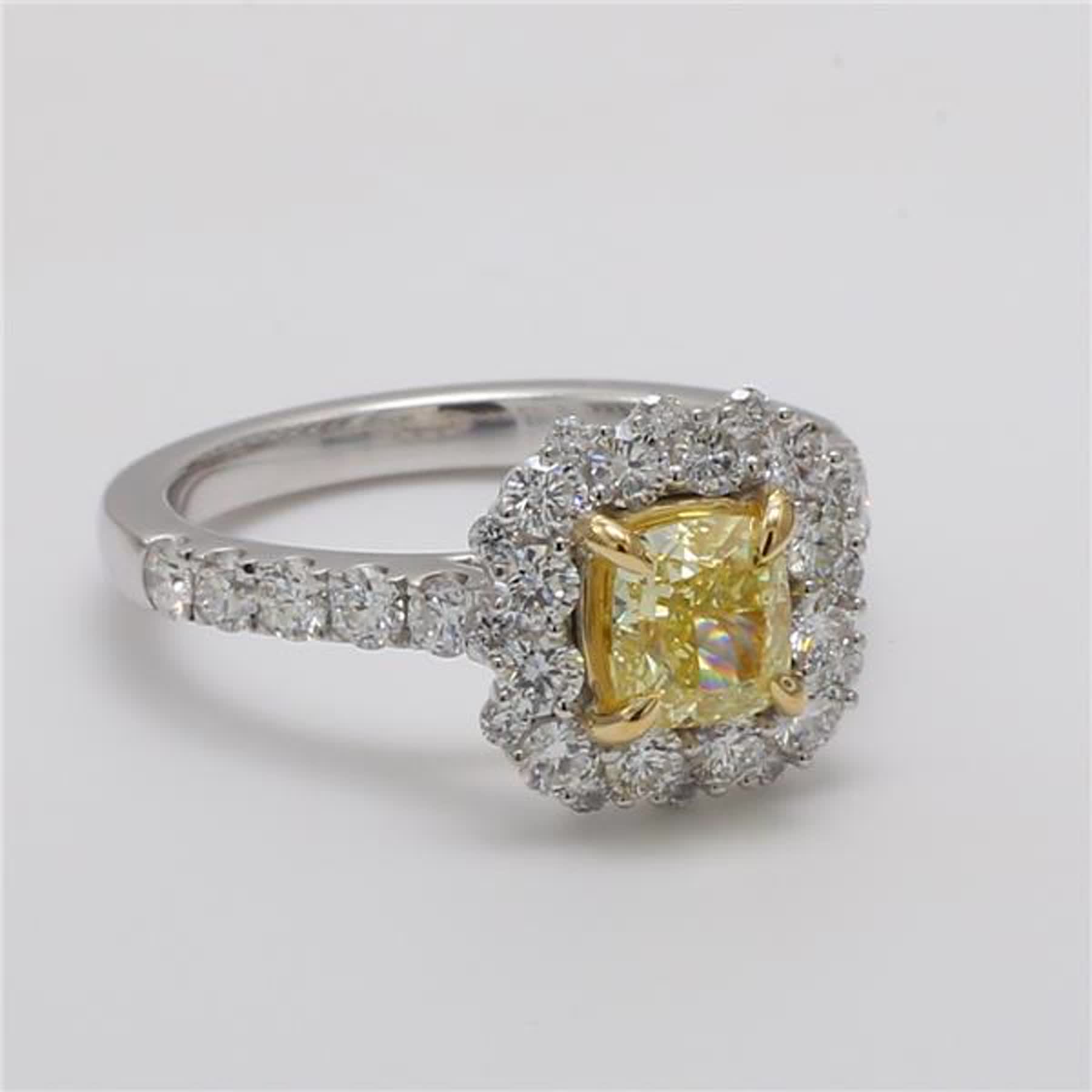 GIA Certified Natural Yellow Cushion and White Diamond 2.11 Carat TW Plat Ring
