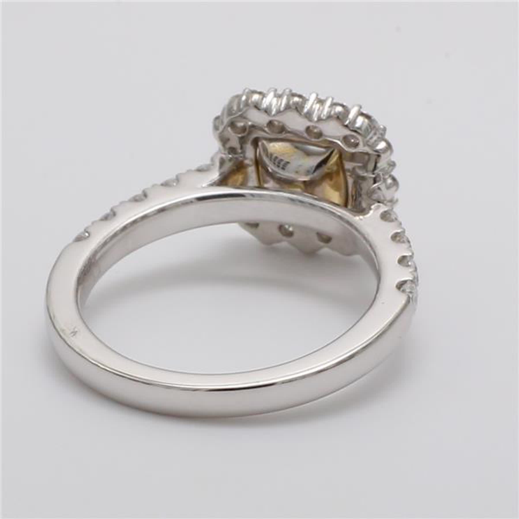 GIA Certified Natural Yellow Cushion and White Diamond 2.11 Carat TW Plat Ring