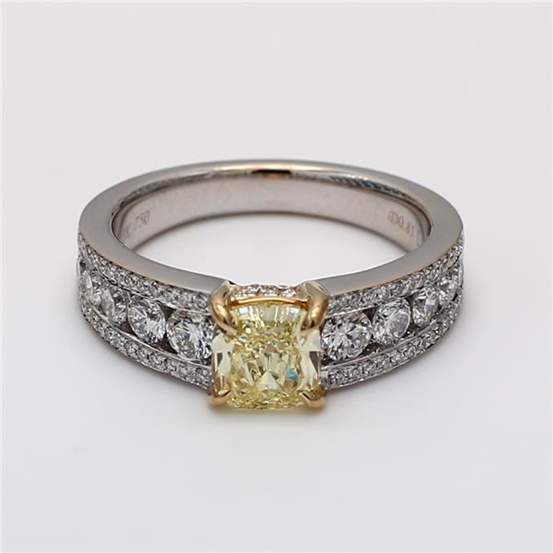 GIA Certified Natural Yellow Cushion and White Diamond 1.21 Carat TW Gold Ring