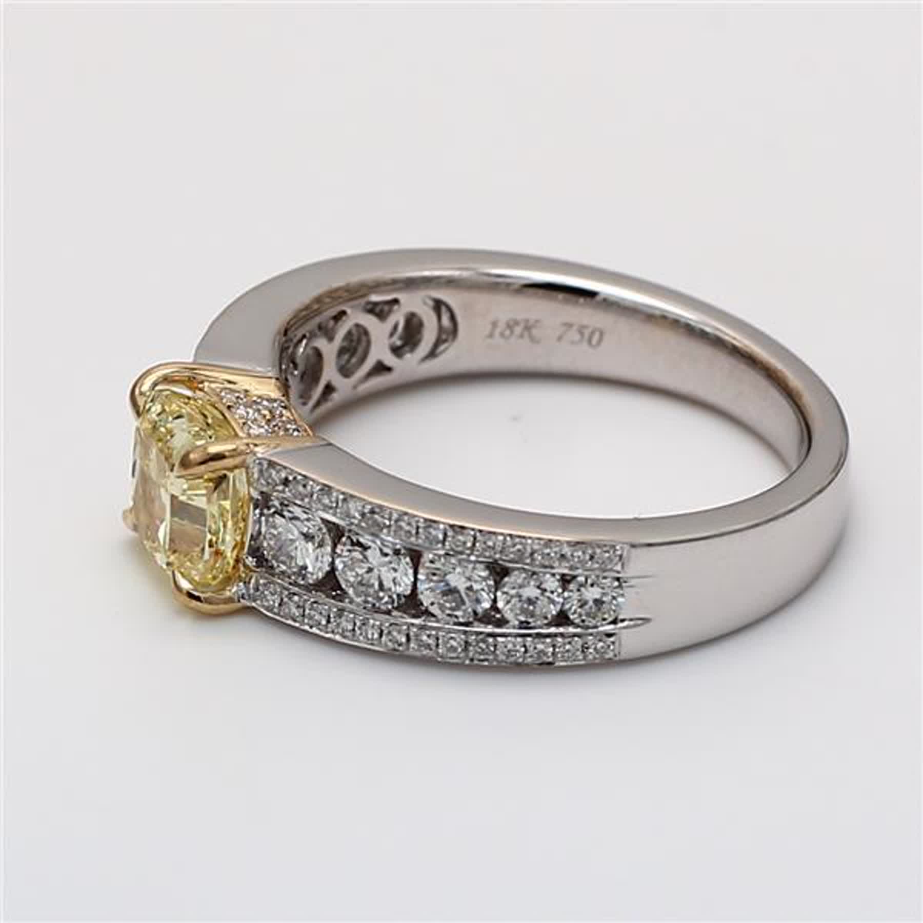 GIA Certified Natural Yellow Cushion and White Diamond 1.21 Carat TW Gold Ring