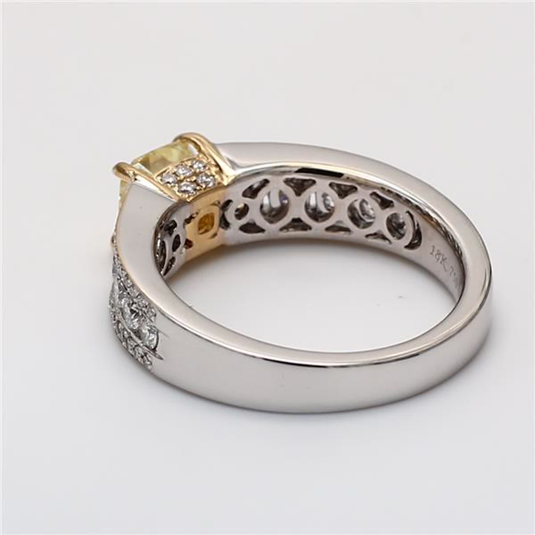 GIA Certified Natural Yellow Cushion and White Diamond 1.21 Carat TW Gold Ring