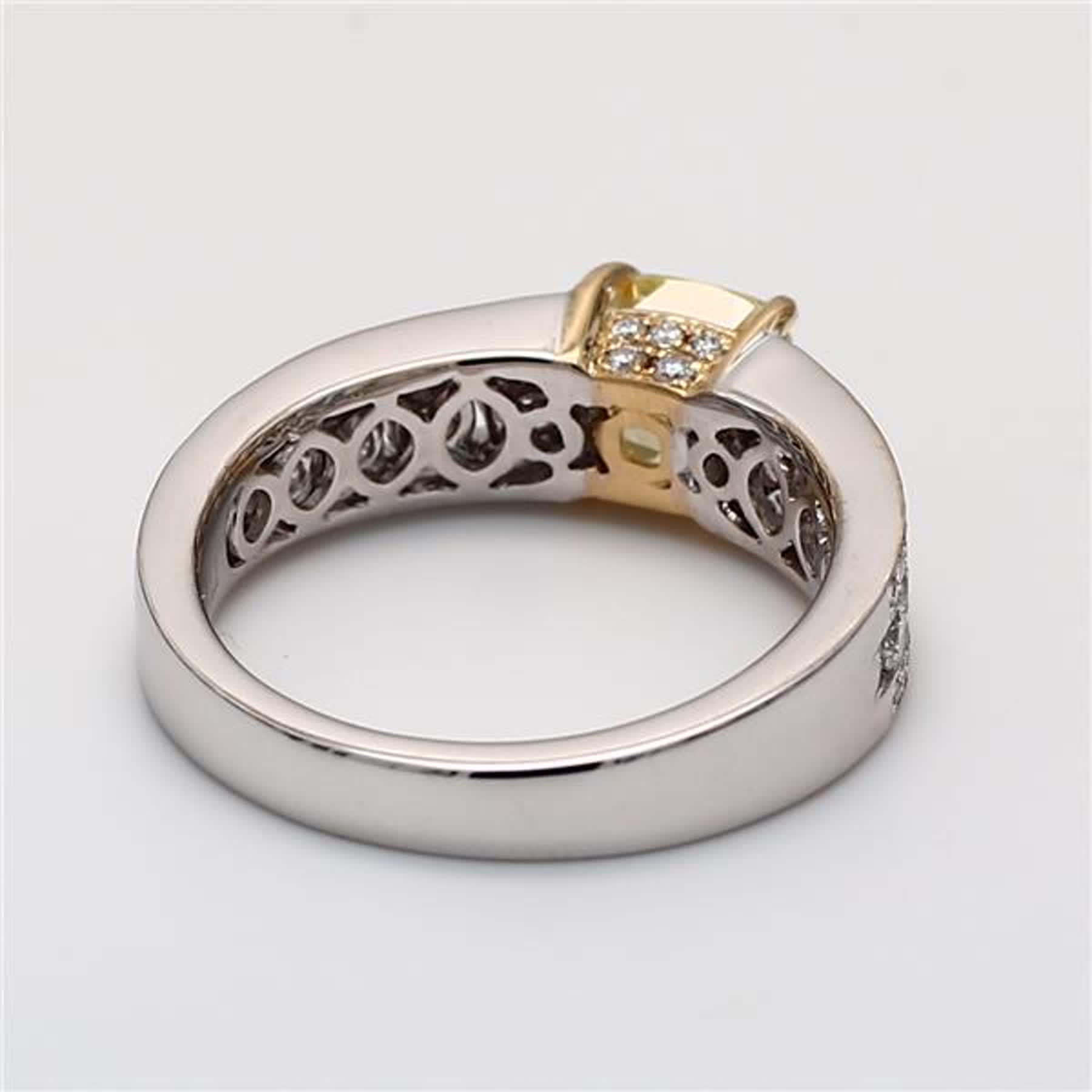 GIA Certified Natural Yellow Cushion and White Diamond 1.21 Carat TW Gold Ring