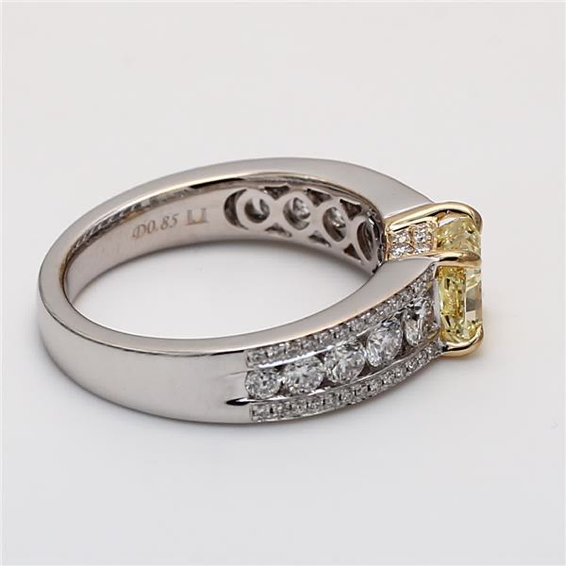 GIA Certified Natural Yellow Cushion and White Diamond 1.21 Carat TW Gold Ring
