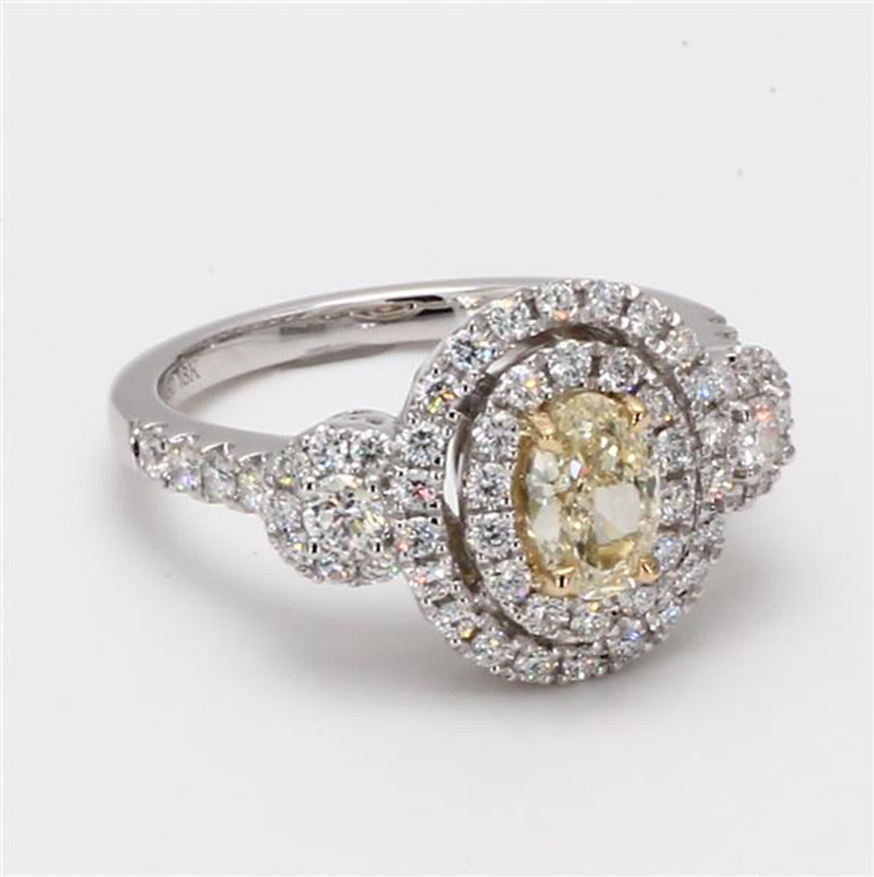 Natural Yellow Oval and White Diamond 1.45 Carat TW Platinum Cocktail Ring