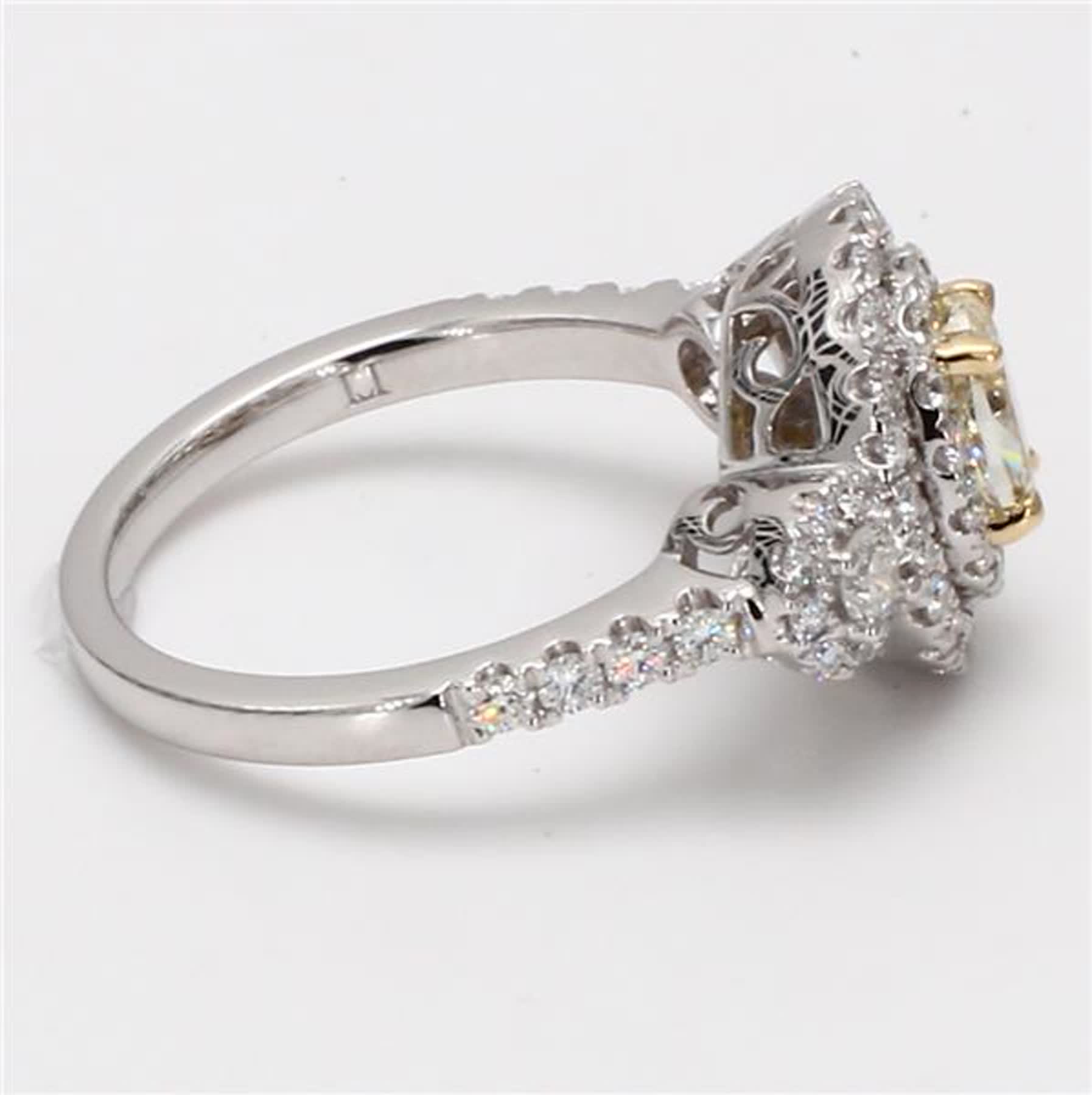 Natural Yellow Oval and White Diamond 1.45 Carat TW Platinum Cocktail Ring