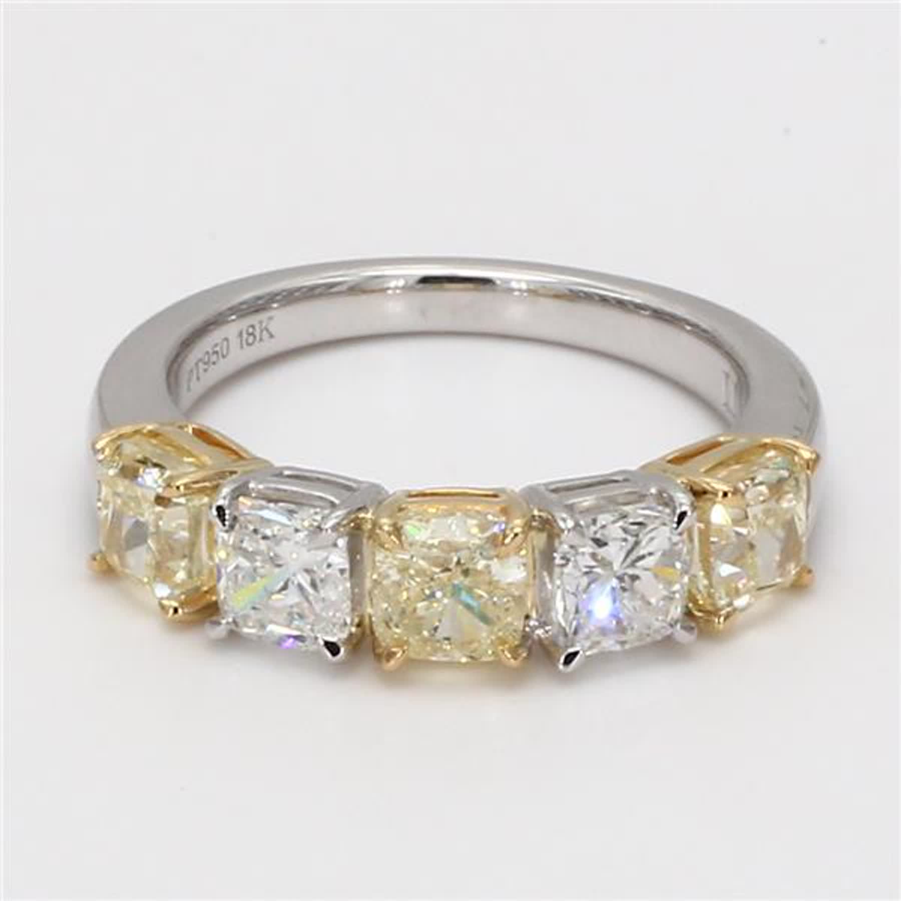 Natural Yellow Cushion and White Diamond 2.92 Carat TW Platinum Wedding Band