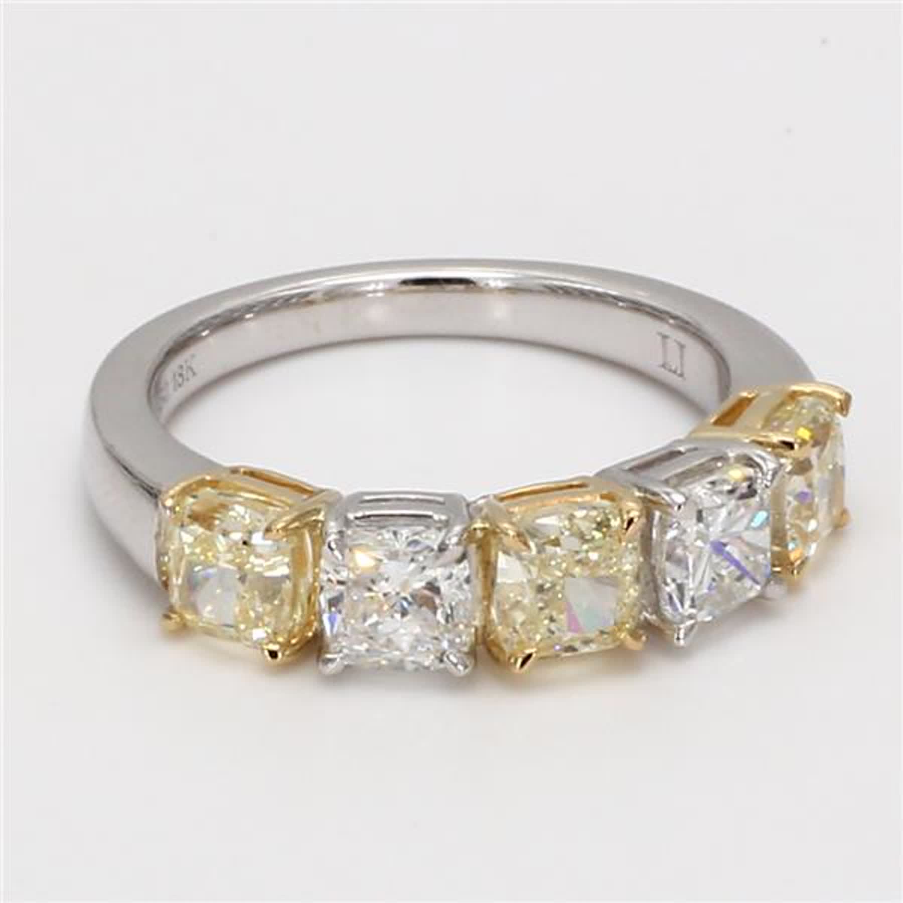 Natural Yellow Cushion and White Diamond 2.92 Carat TW Platinum Wedding Band