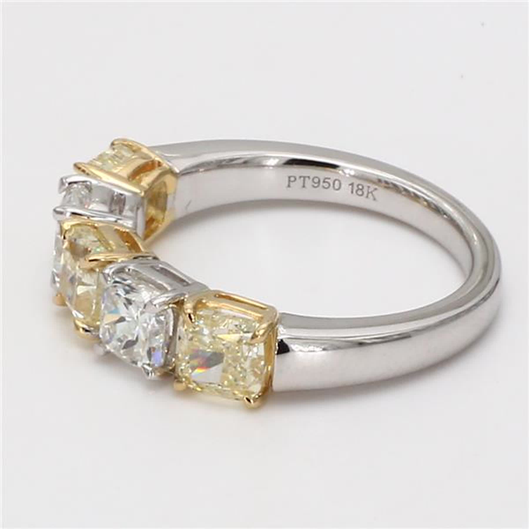 Natural Yellow Cushion and White Diamond 2.92 Carat TW Platinum Wedding Band