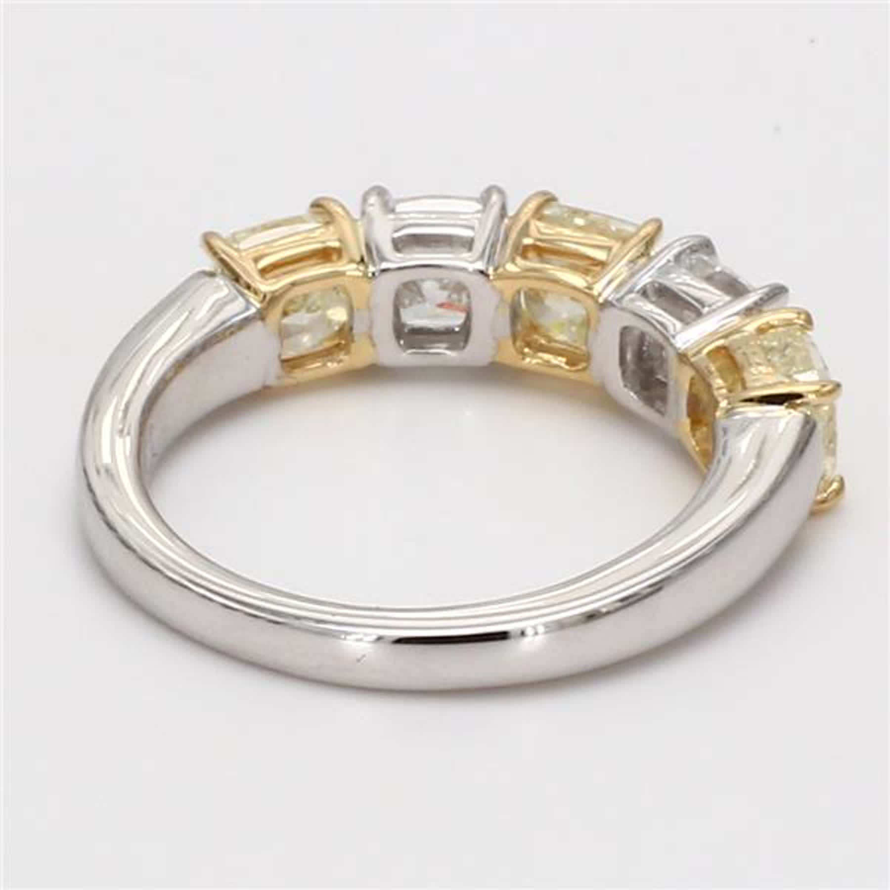 Natural Yellow Cushion and White Diamond 2.92 Carat TW Platinum Wedding Band