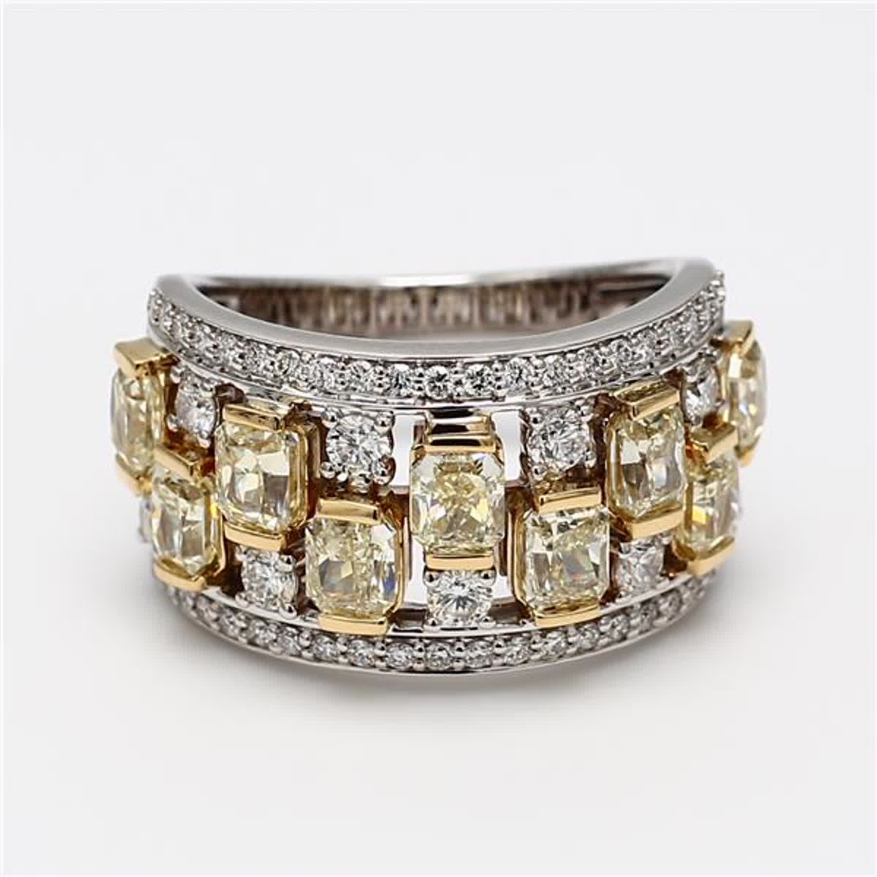 Natural Yellow Radiant and White Diamond 3.63 Carat TW Gold Wedding Band