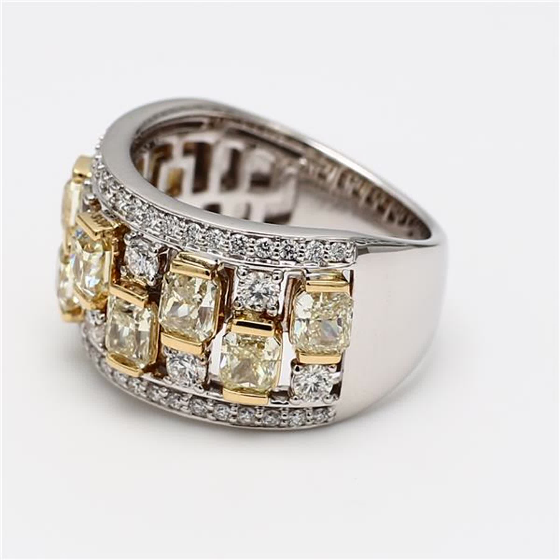 Natural Yellow Radiant and White Diamond 3.63 Carat TW Gold Wedding Band