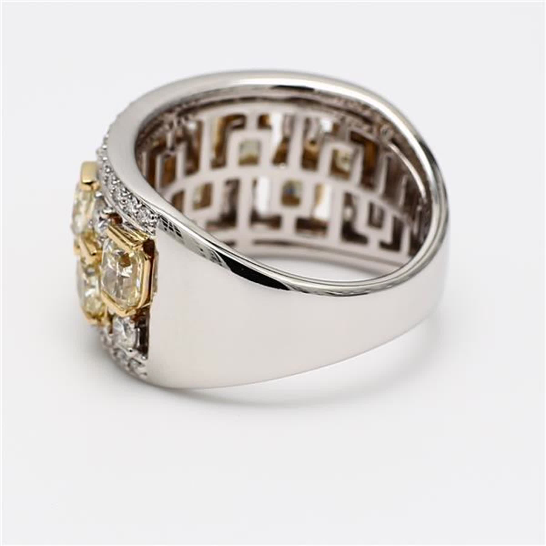 Natural Yellow Radiant and White Diamond 3.63 Carat TW Gold Wedding Band