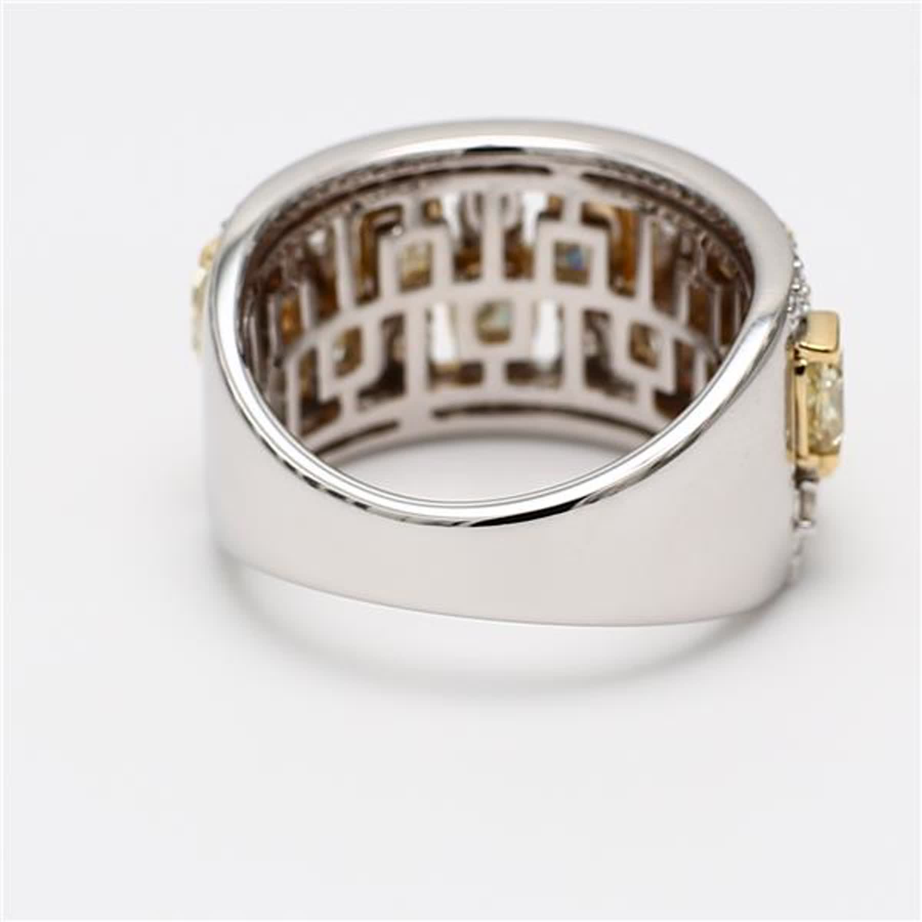Natural Yellow Radiant and White Diamond 3.63 Carat TW Gold Wedding Band