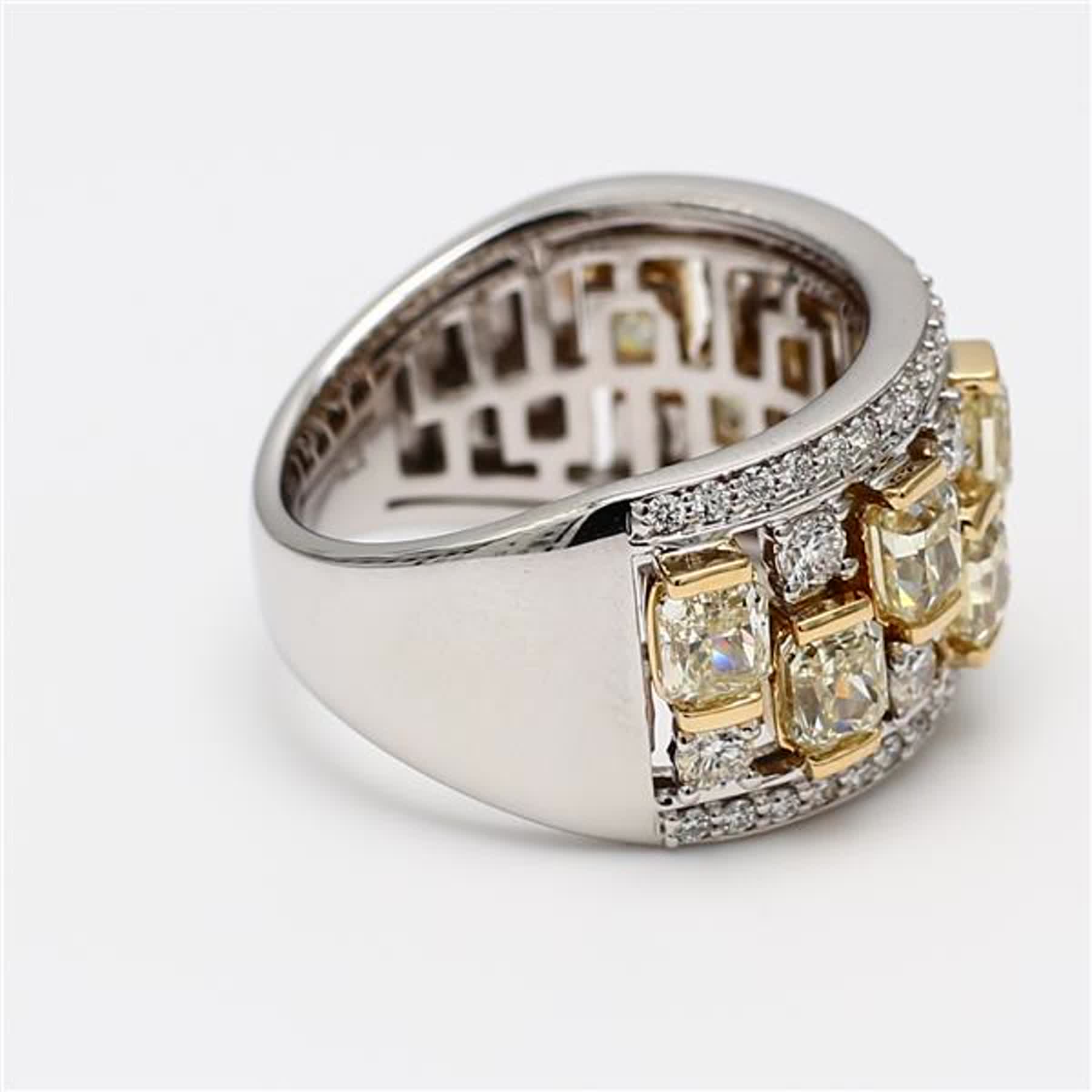 Natural Yellow Radiant and White Diamond 3.63 Carat TW Gold Wedding Band