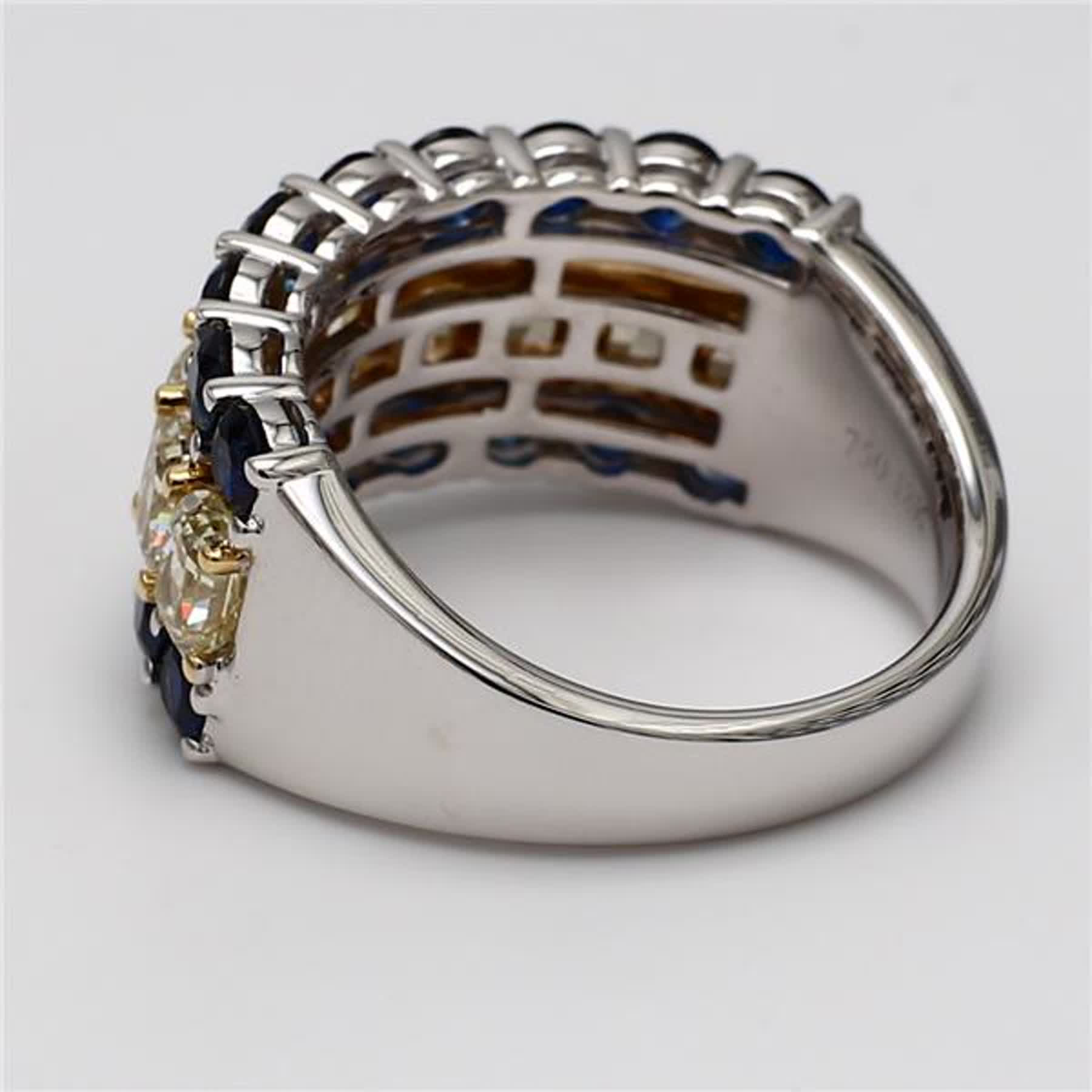 Natural Yellow Radiant Diamond and Blue Round Sapphire 5.16 Carat TW Gold Band