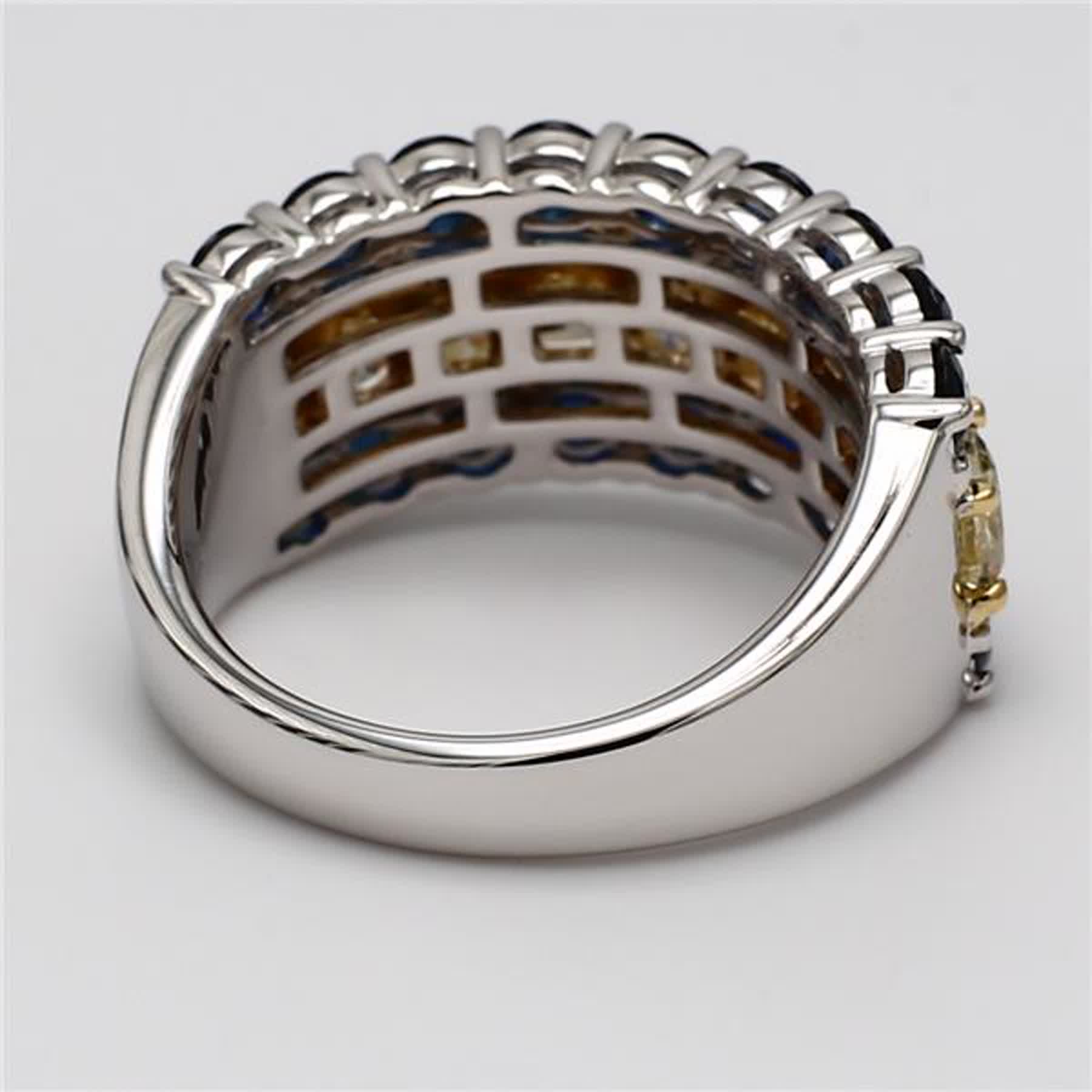 Natural Yellow Radiant Diamond and Blue Round Sapphire 5.16 Carat TW Gold Band