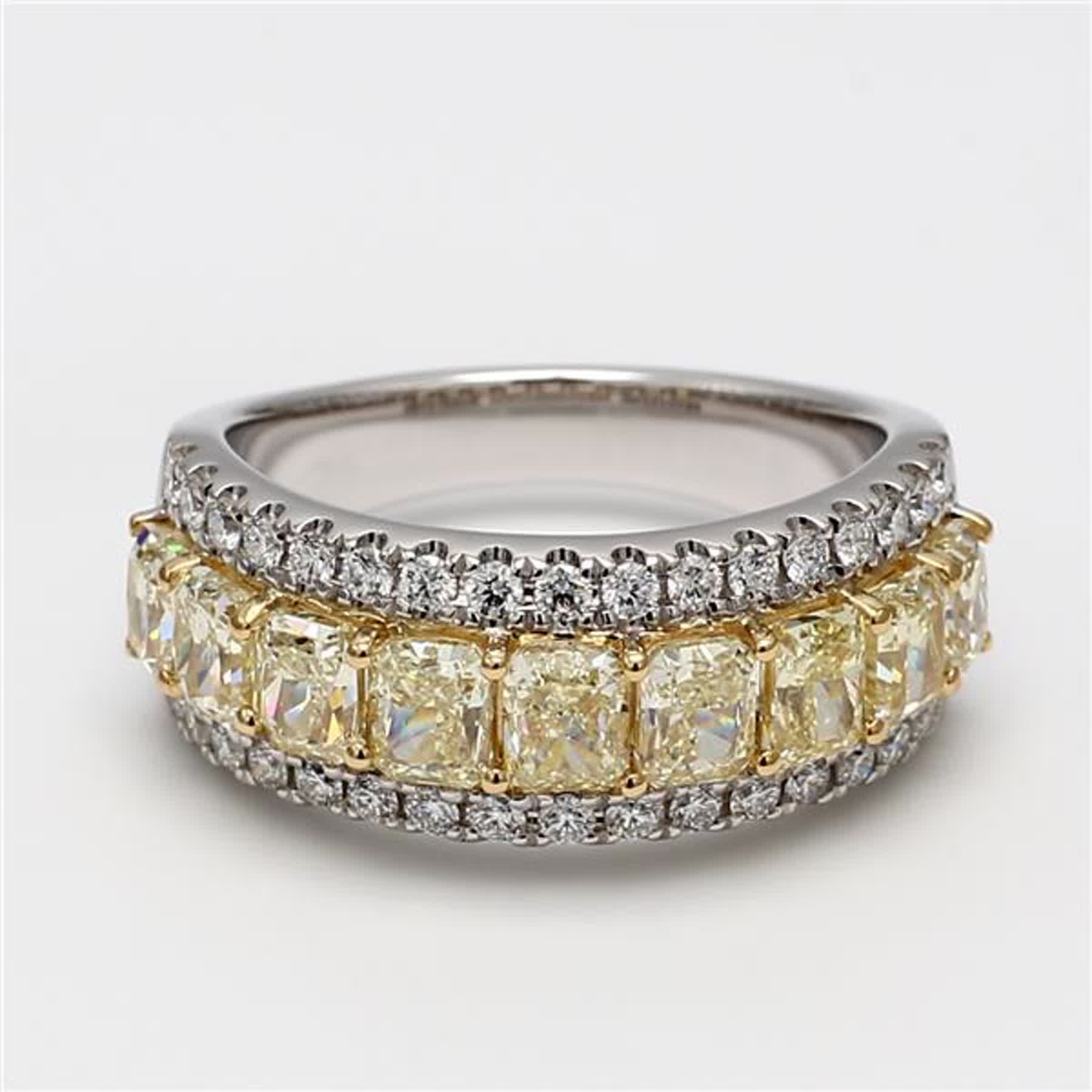 Natural Yellow Radiant and White Diamond 3.38 Carat TW Gold Wedding Band