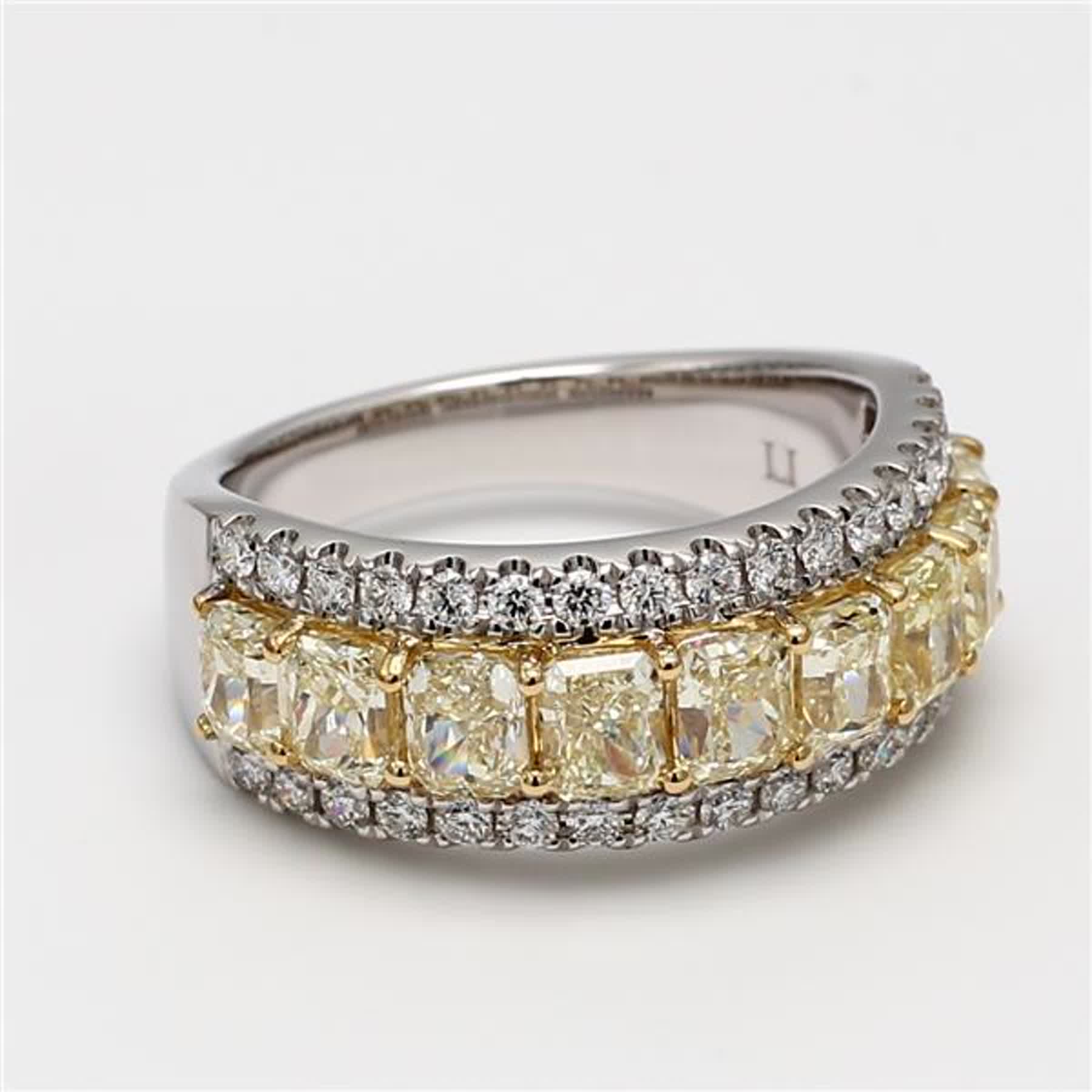Natural Yellow Radiant and White Diamond 3.38 Carat TW Gold Wedding Band