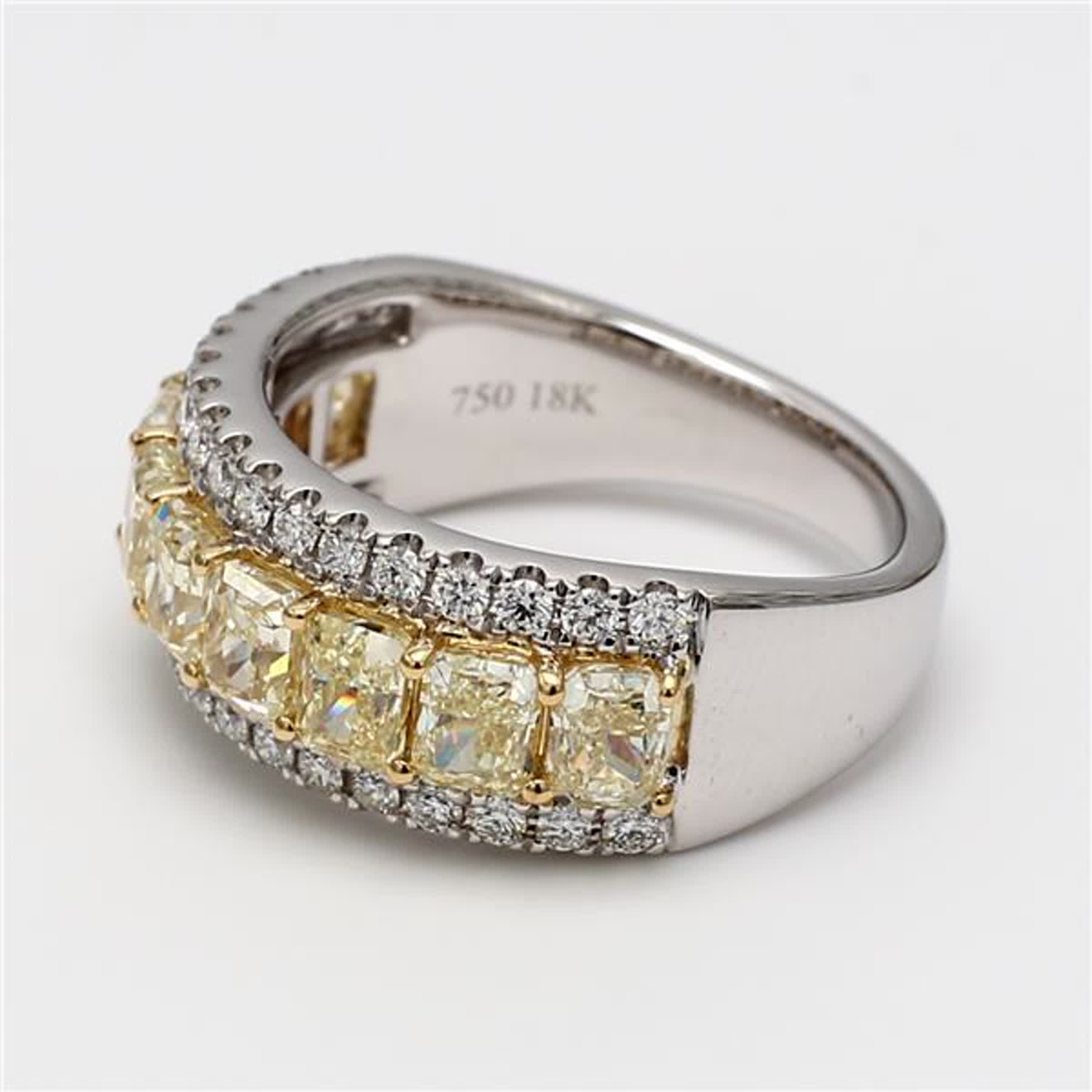 Natural Yellow Radiant and White Diamond 3.38 Carat TW Gold Wedding Band