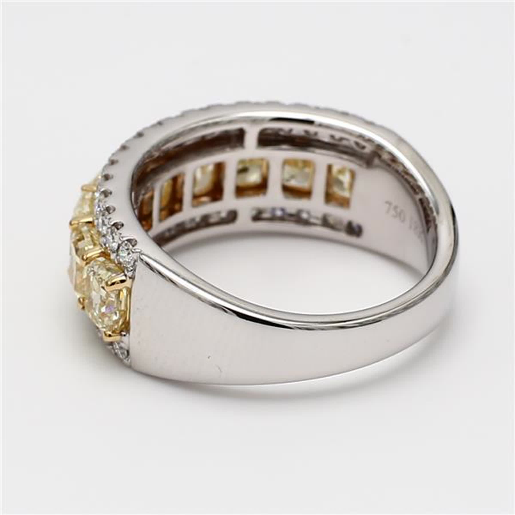 Natural Yellow Radiant and White Diamond 3.38 Carat TW Gold Wedding Band
