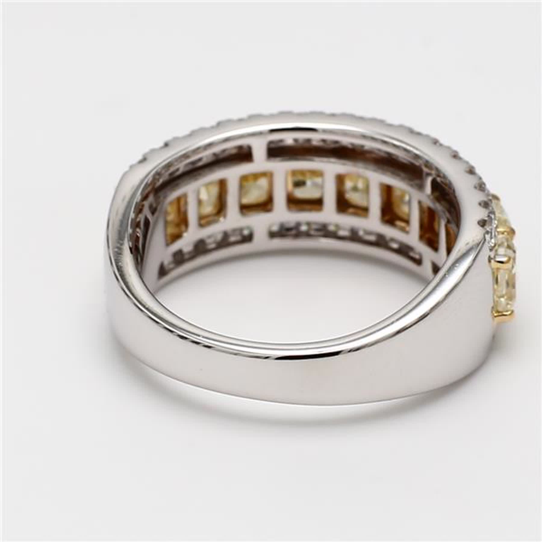 Natural Yellow Radiant and White Diamond 3.38 Carat TW Gold Wedding Band